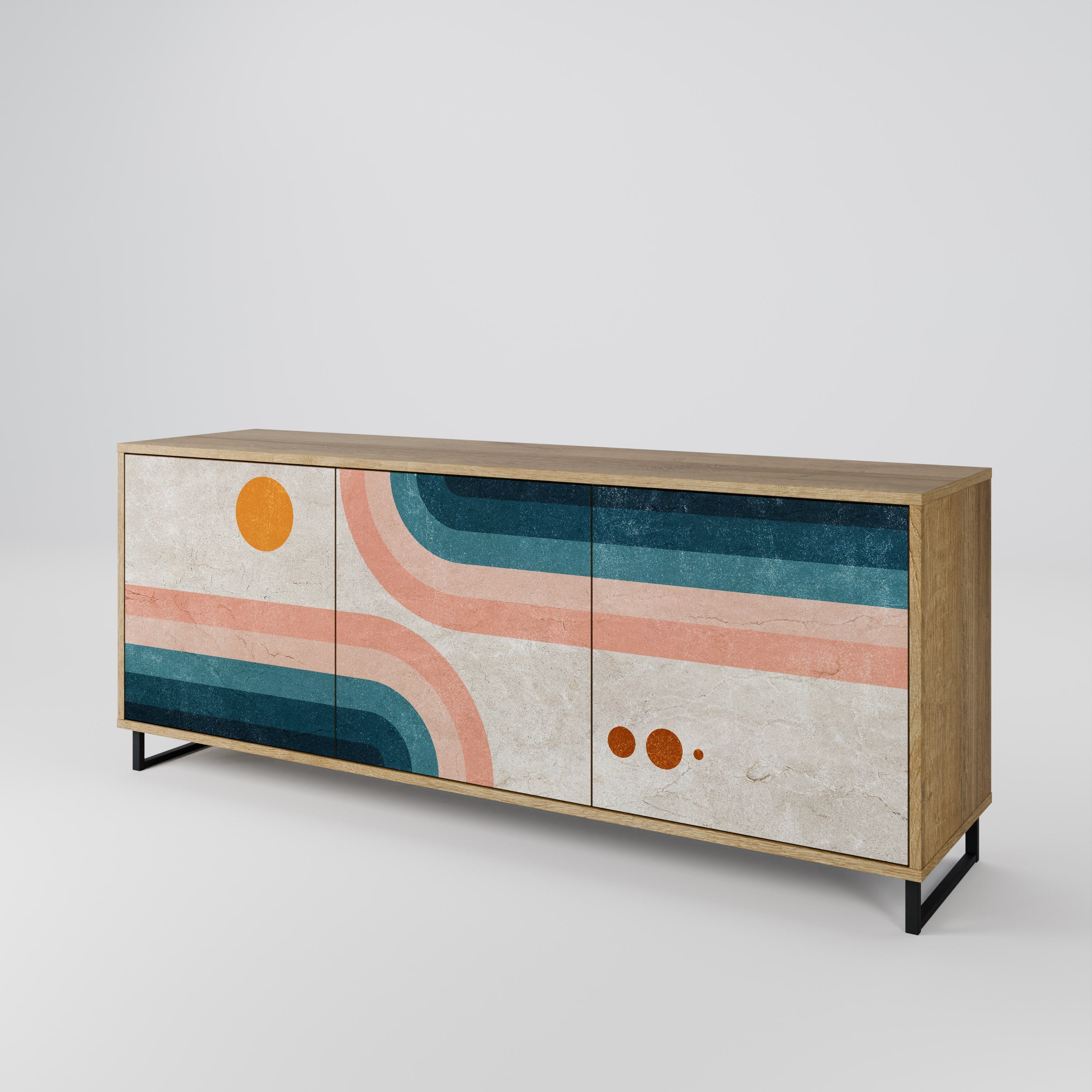 TWO HALVES Aparador de 3 Portas em Efeito Carvalho