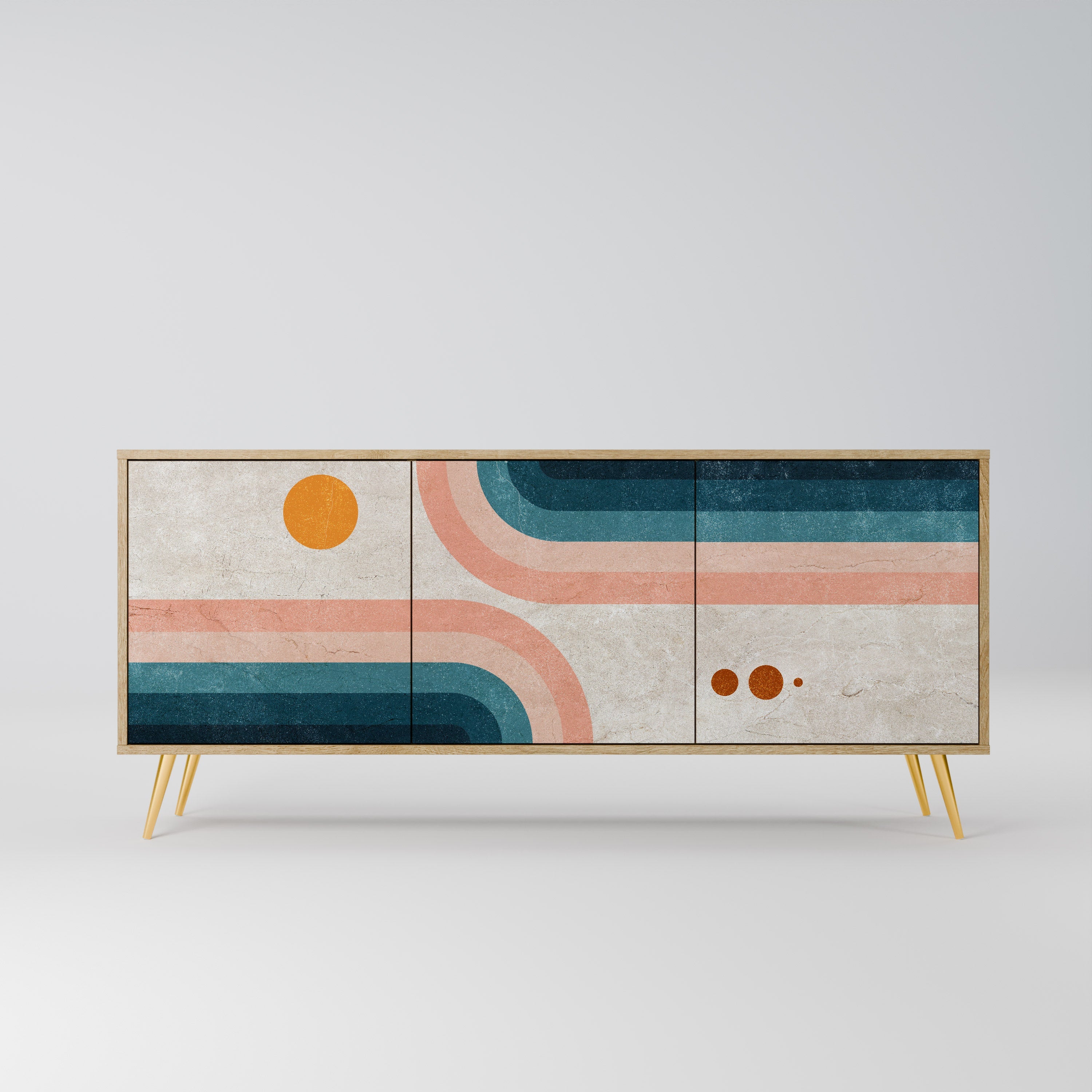 TWO HALVES Aparador de 3 Portas em Efeito Carvalho