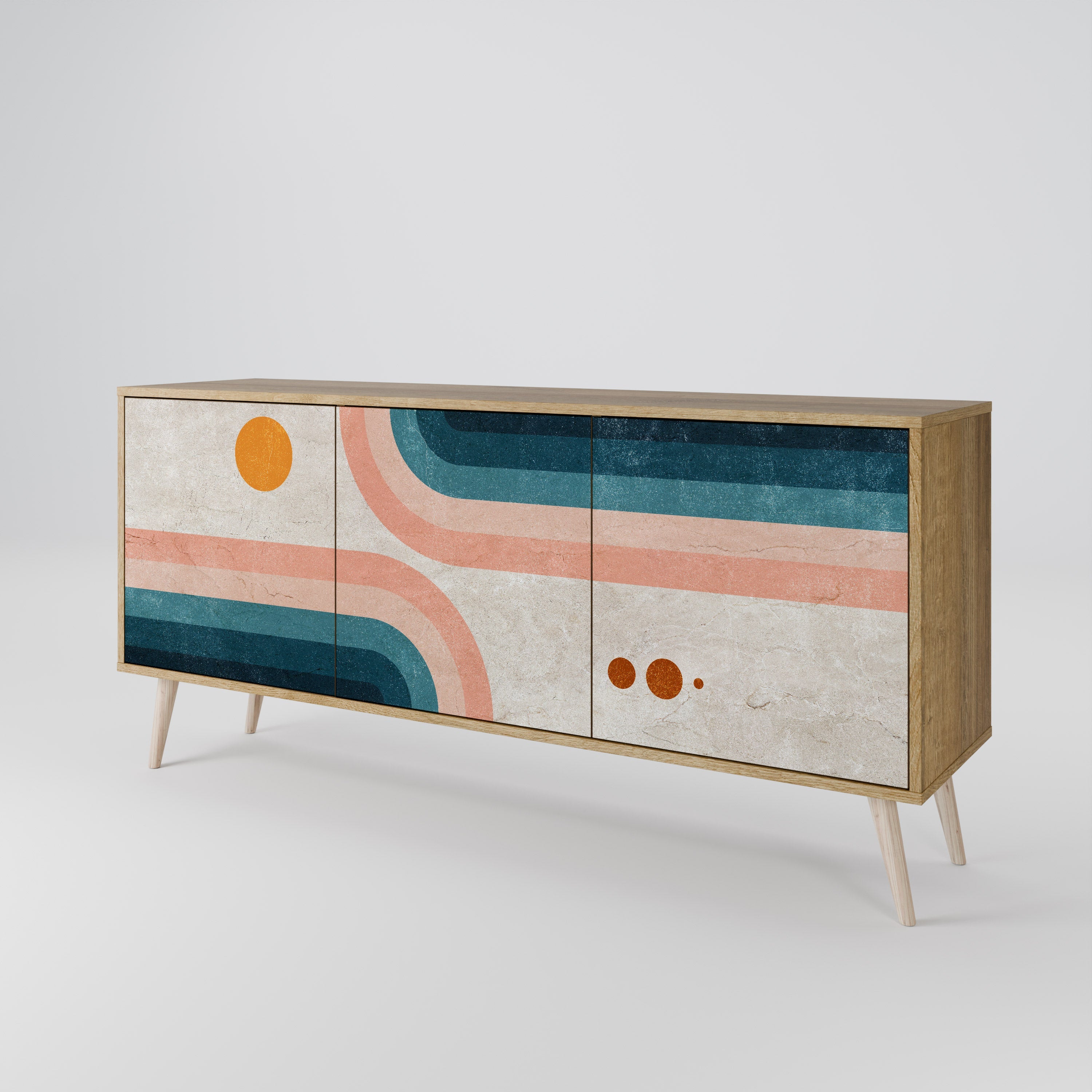 TWO HALVES Aparador de 3 Portas em Efeito Carvalho