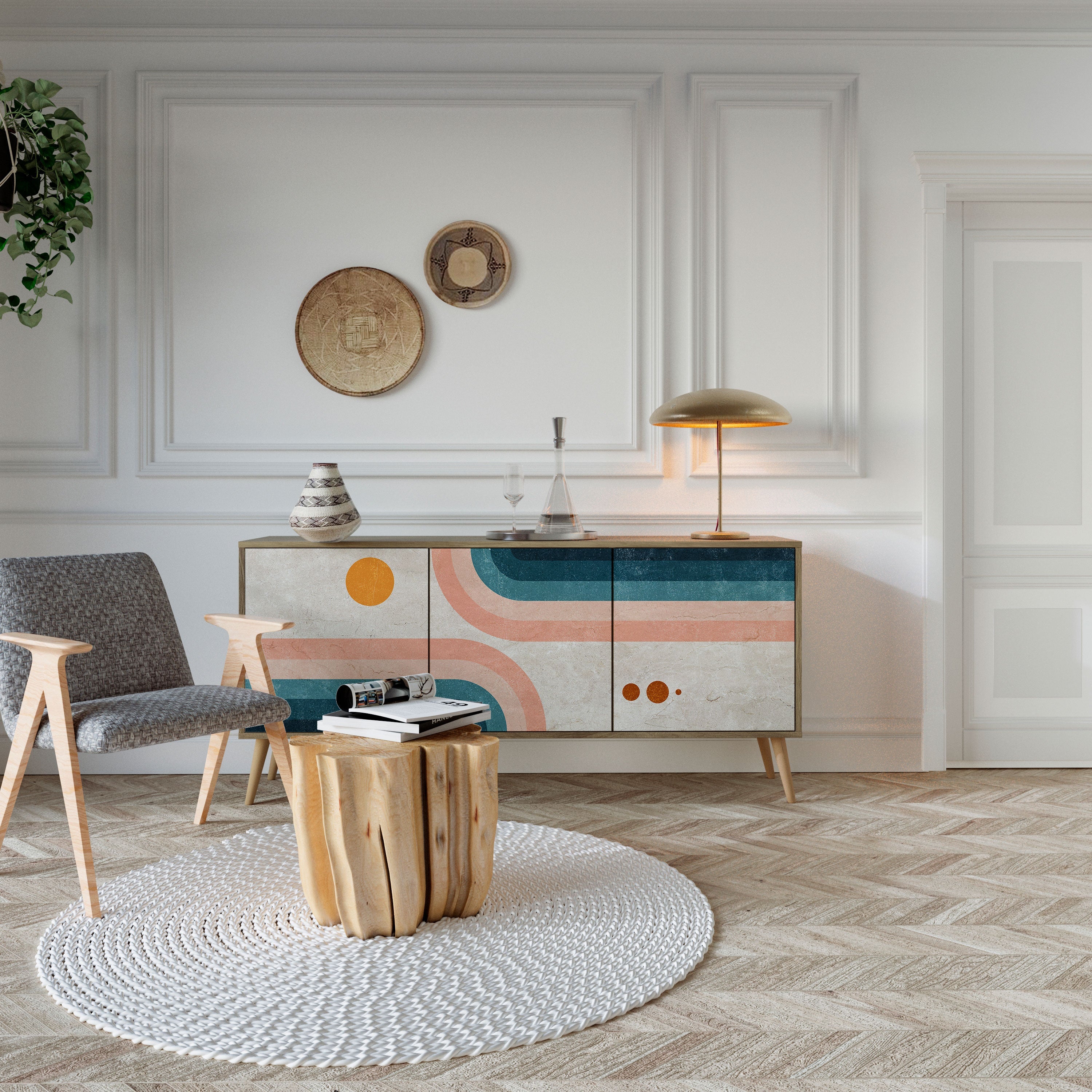 TWO HALVES Aparador de 3 Portas em Efeito Carvalho