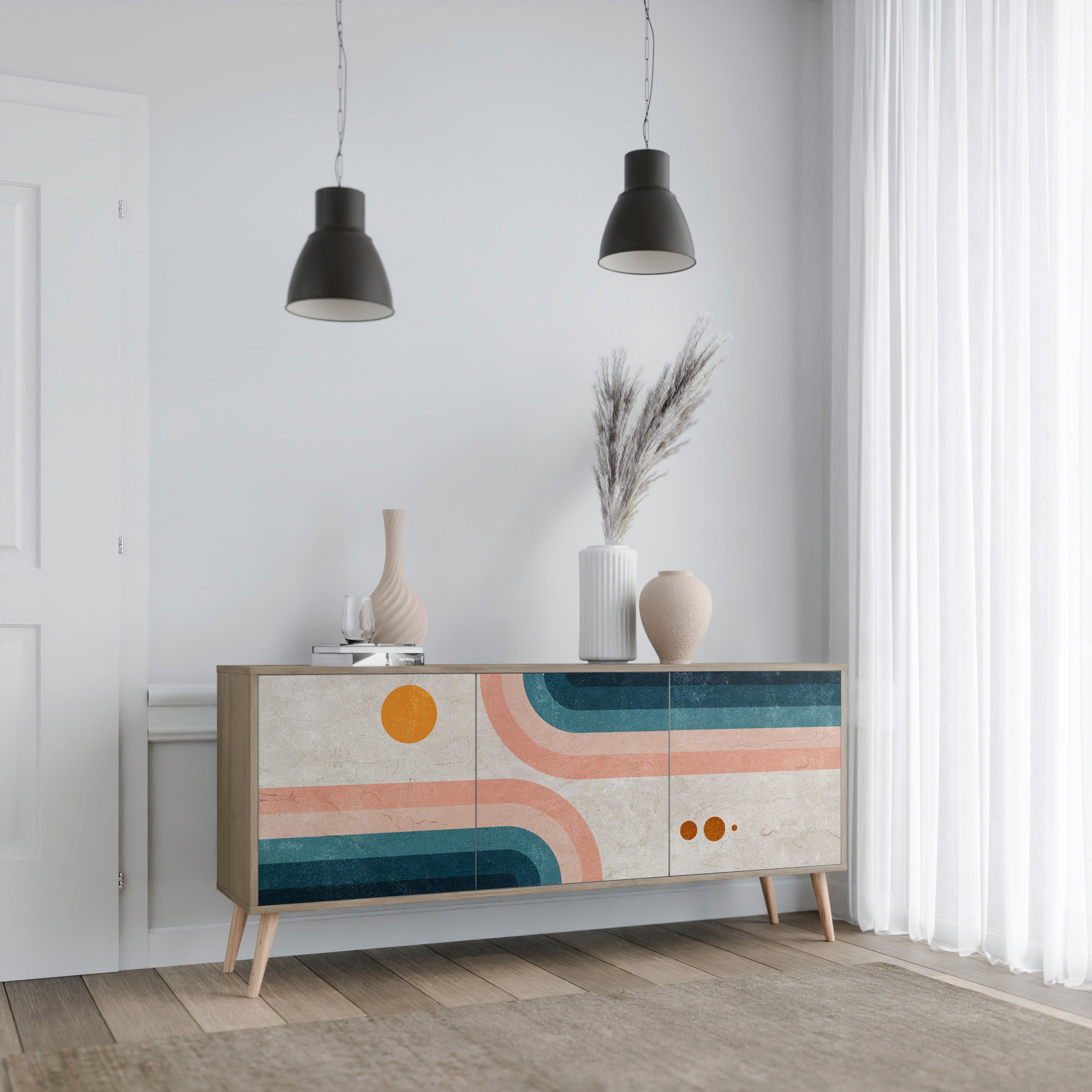 TWO HALVES Aparador de 3 Portas em Efeito Carvalho