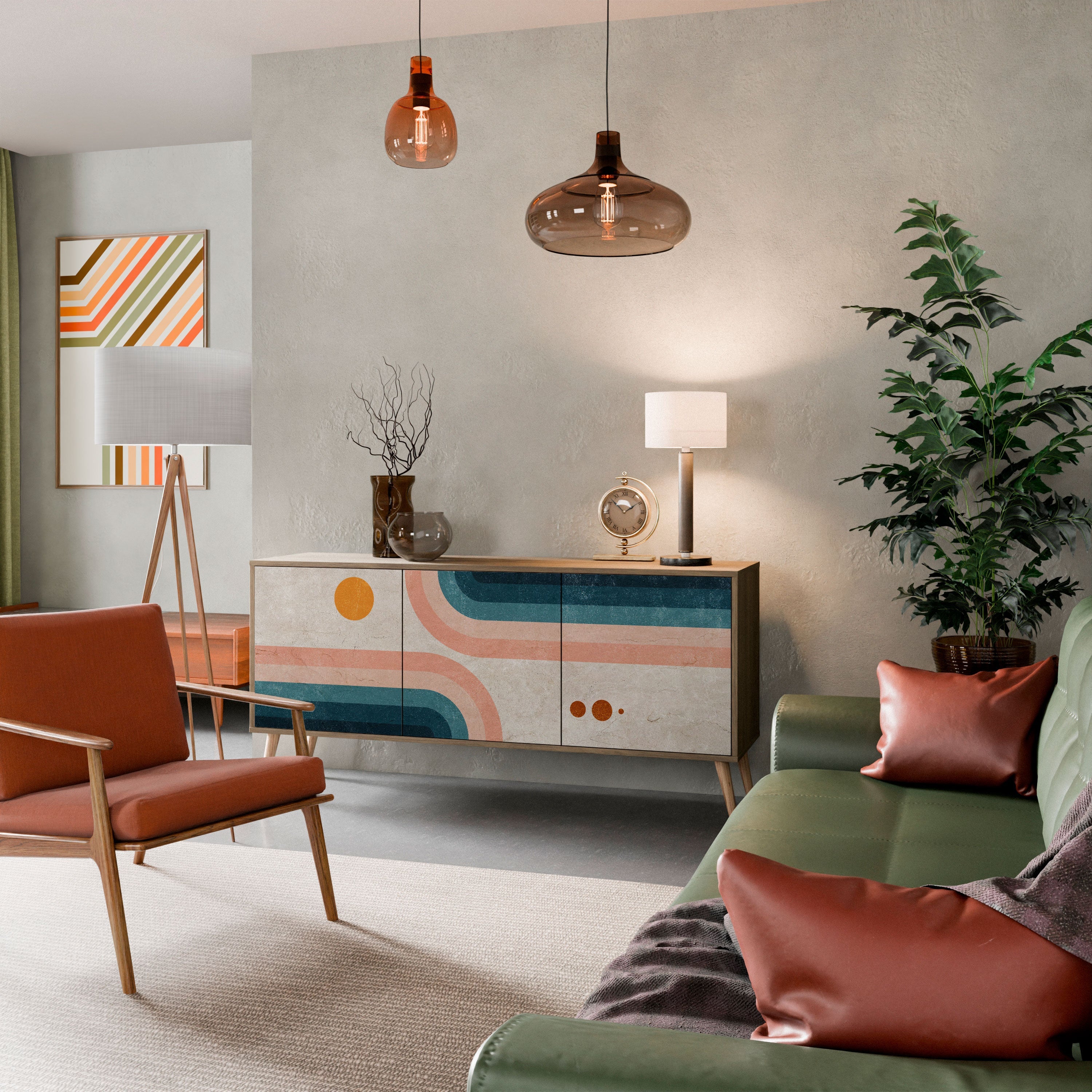 TWO HALVES Aparador de 3 Portas em Efeito Carvalho