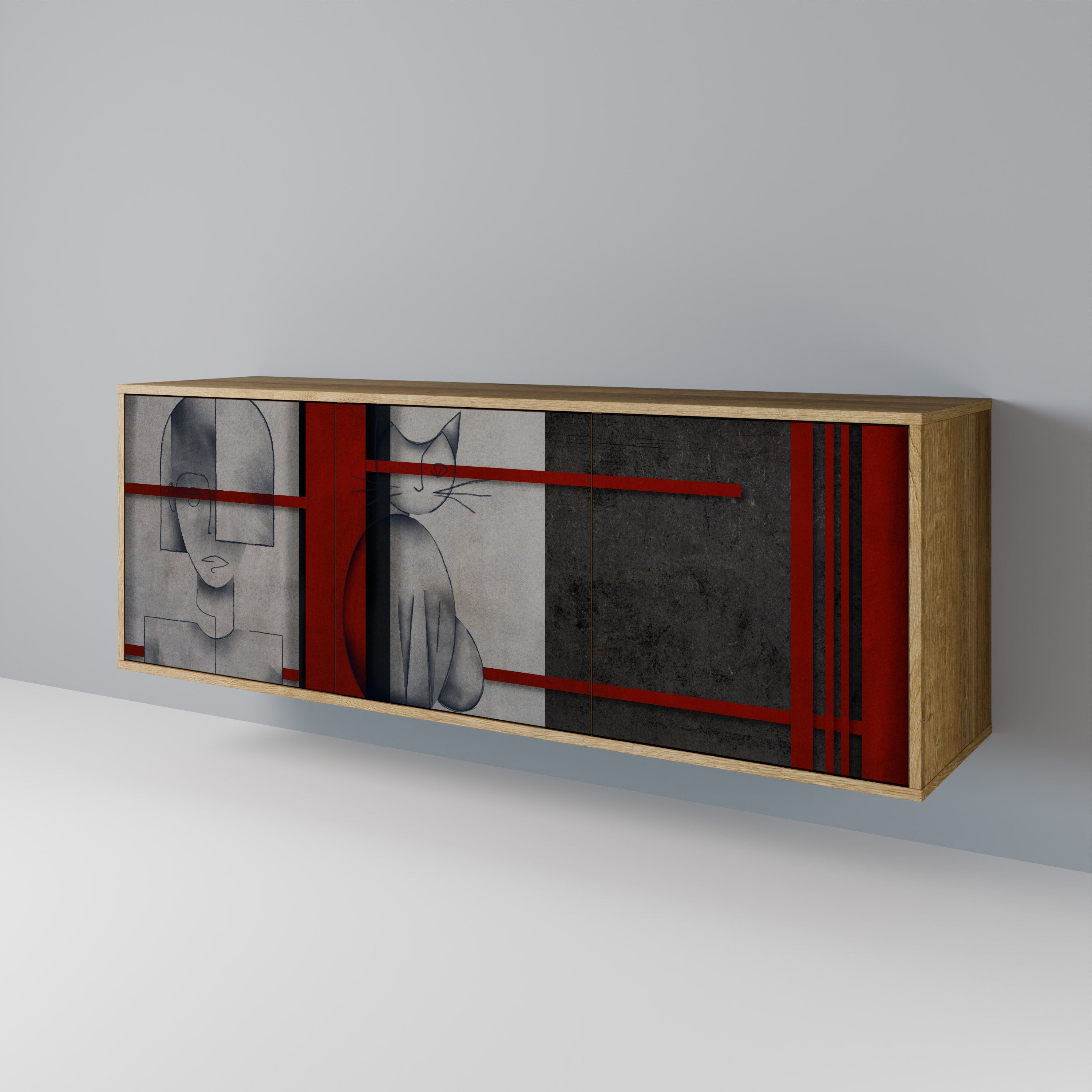 GRAY FIGURES Aparador de 3 Portas em Efeito Carvalho