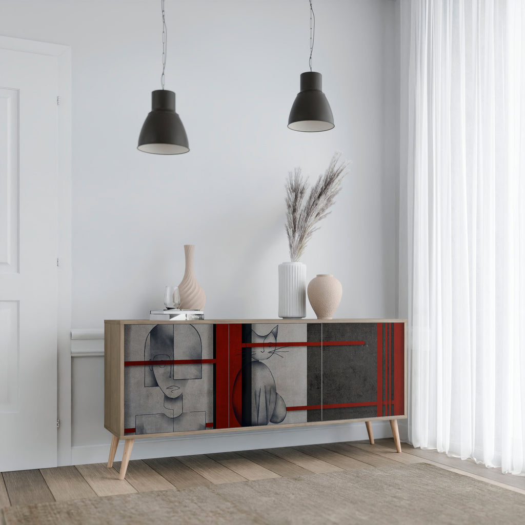 GRAY FIGURES Aparador de 3 Portas em Efeito Carvalho