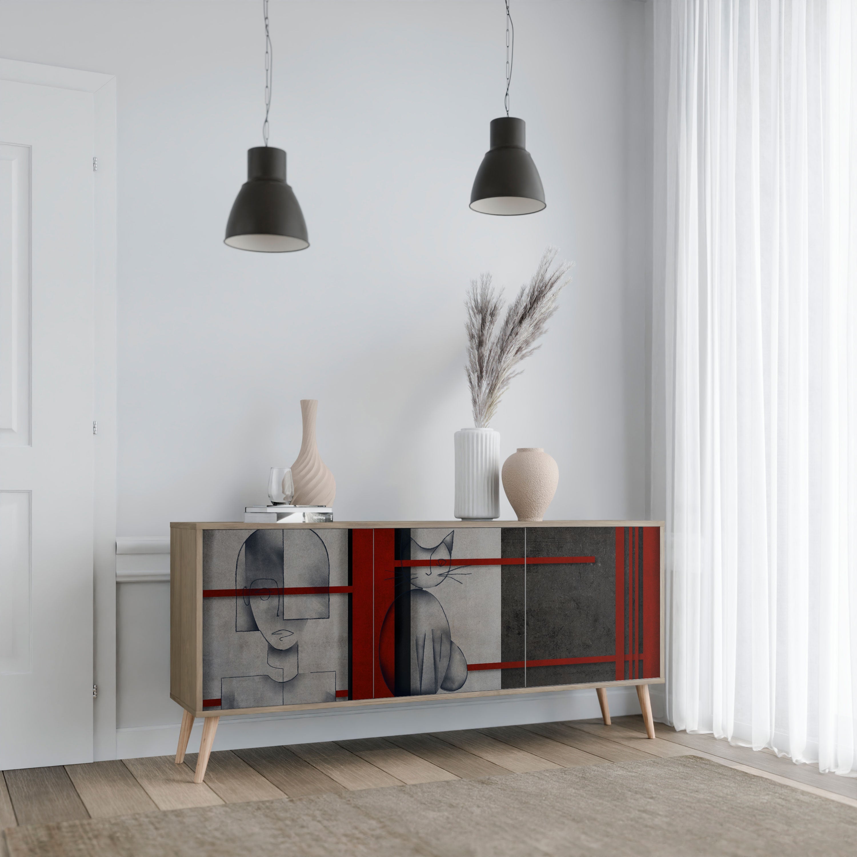 GRAY FIGURES Aparador de 3 Portas em Efeito Carvalho