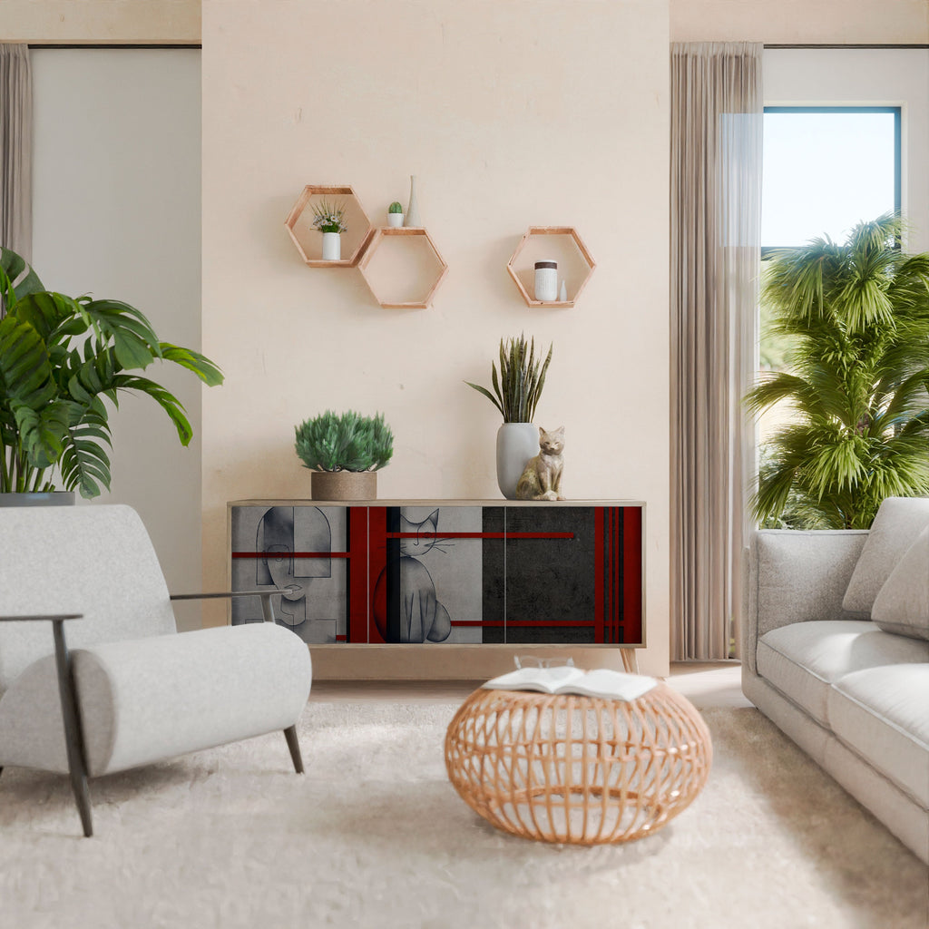 GRAY FIGURES Aparador de 3 Portas em Efeito Carvalho