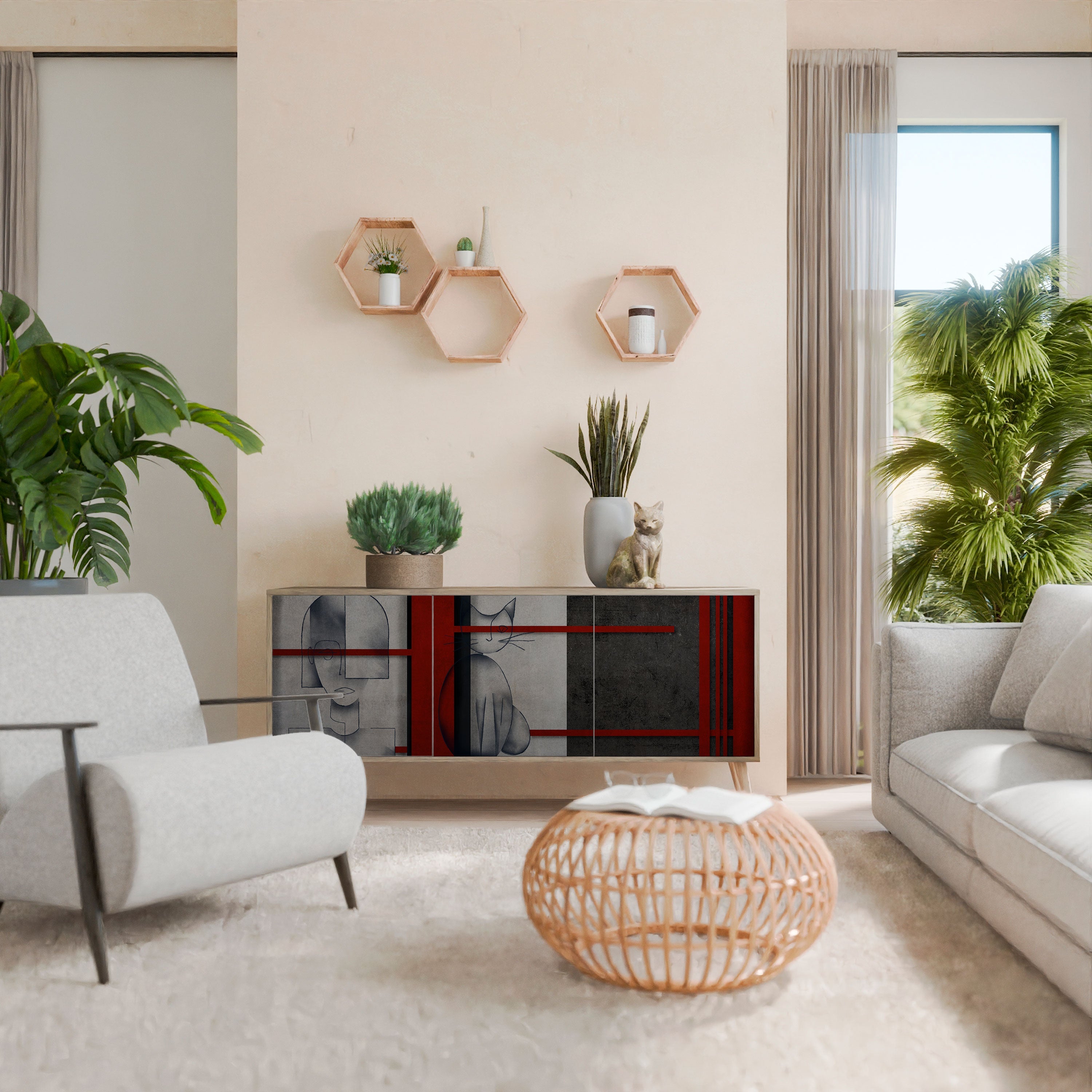 GRAY FIGURES Aparador de 3 Portas em Efeito Carvalho