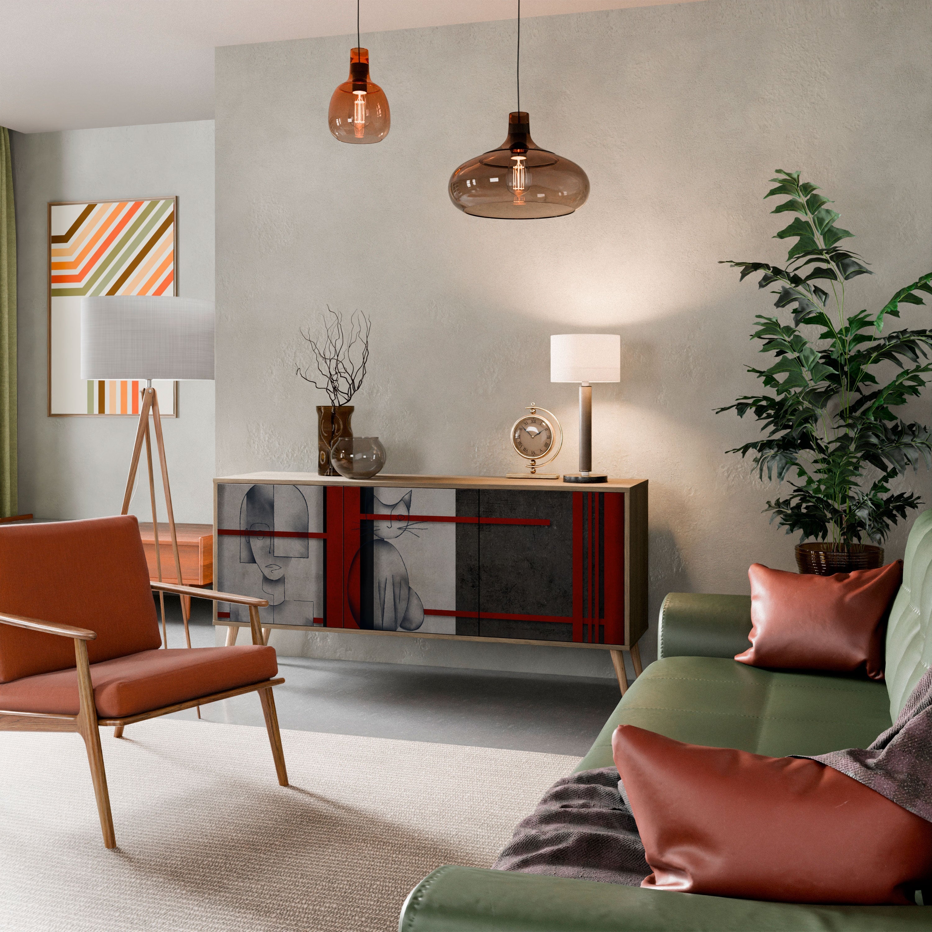 GRAY FIGURES Aparador de 3 Portas em Efeito Carvalho