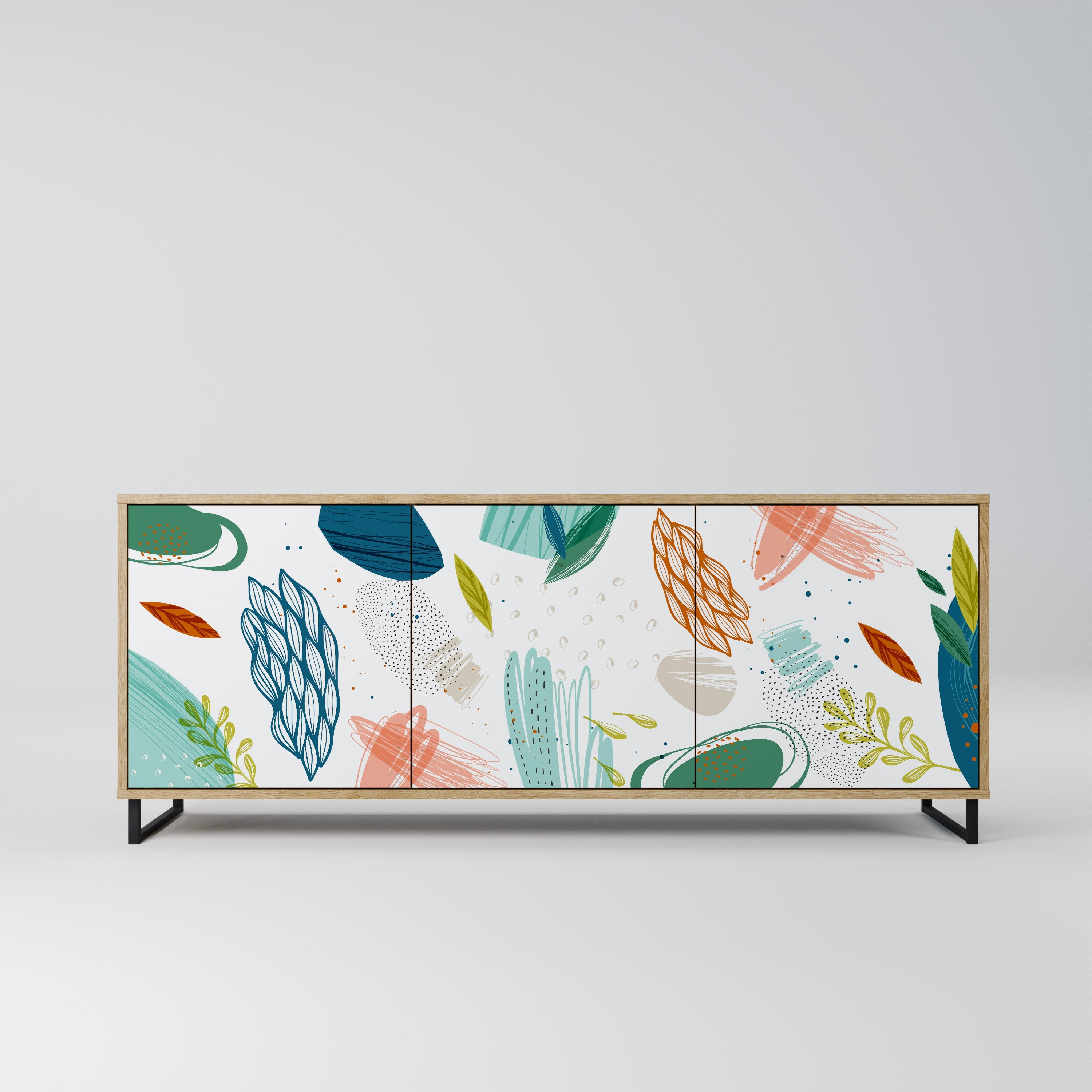 BOTANICAL HURRICANE Aparador de 3 Portas em Efeito Carvalho