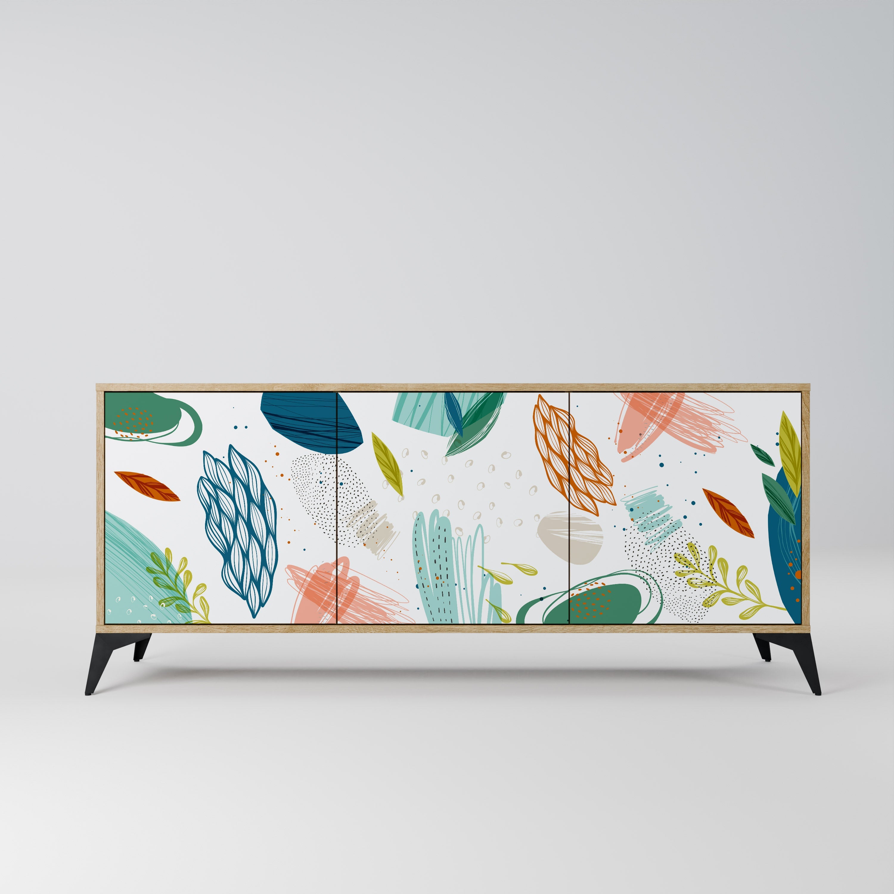 BOTANICAL HURRICANE Aparador de 3 Portas em Efeito Carvalho