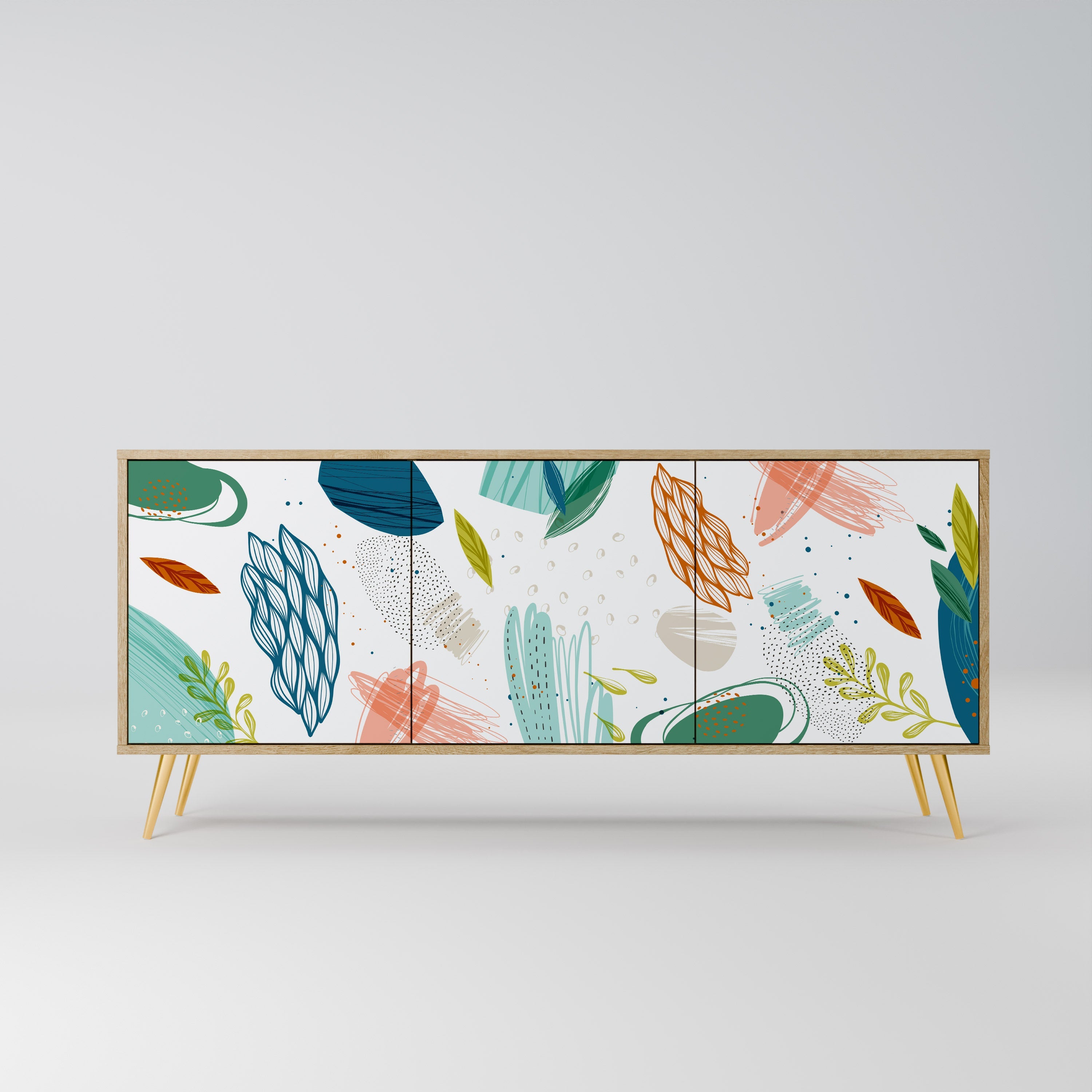 BOTANICAL HURRICANE Aparador de 3 Portas em Efeito Carvalho