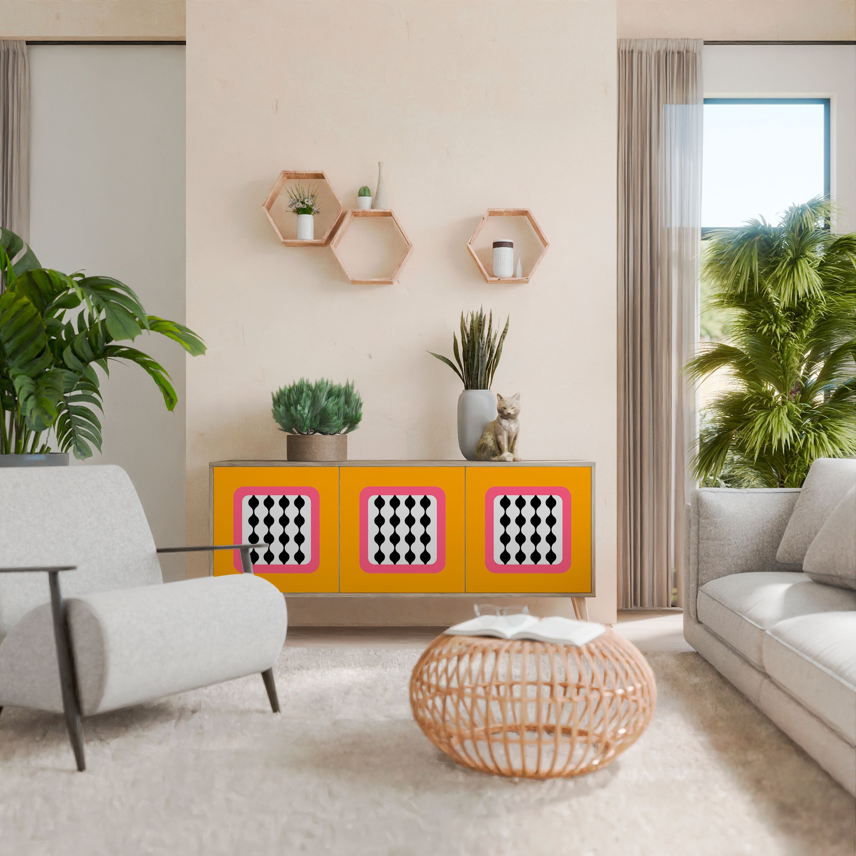 TEARS IN HEAVEN Aparador de 3 Portas em Efeito Carvalho