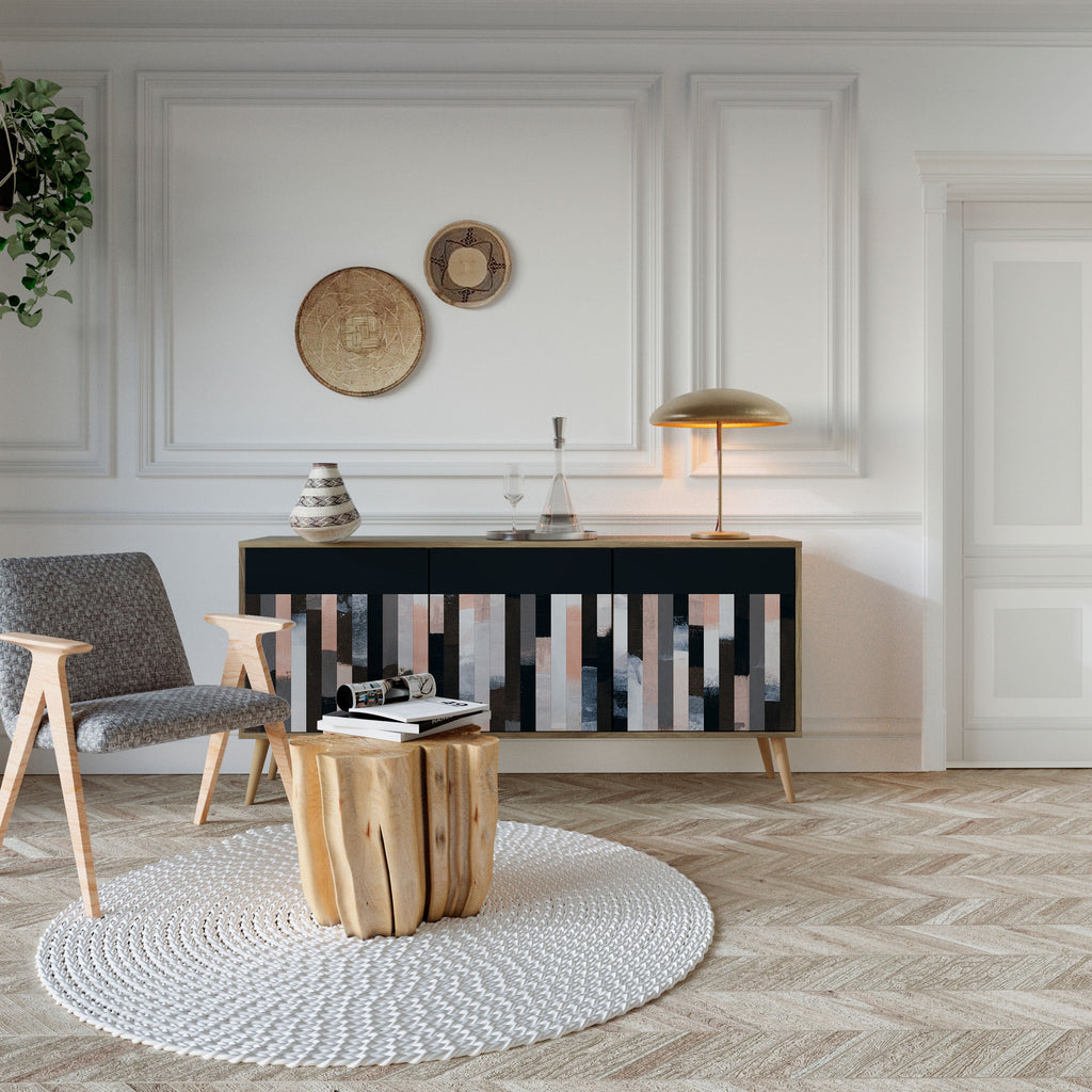 COLLAGE OF RECTANGLES Aparador de 3 Portas em Efeito Carvalho