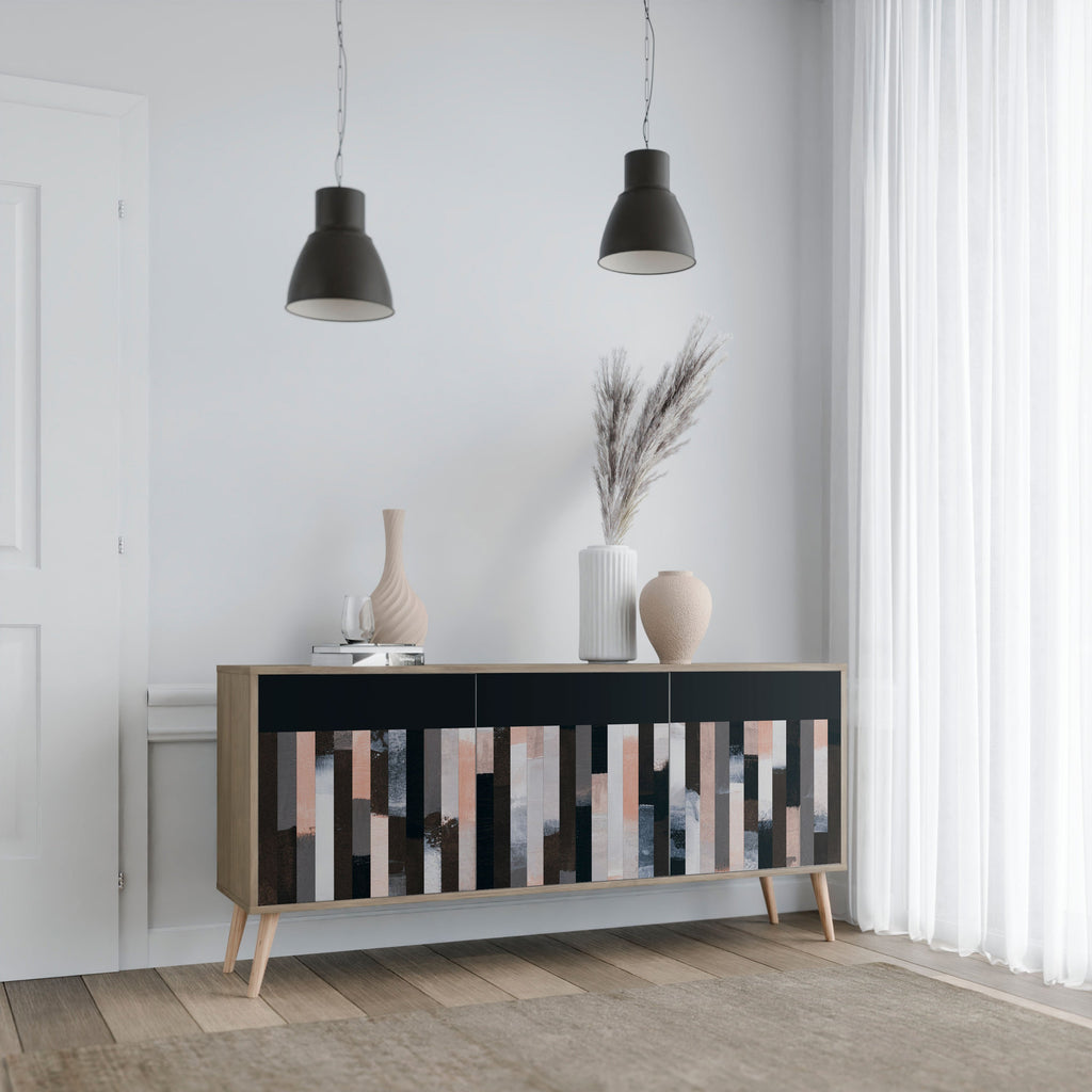 COLLAGE OF RECTANGLES Aparador de 3 Portas em Efeito Carvalho