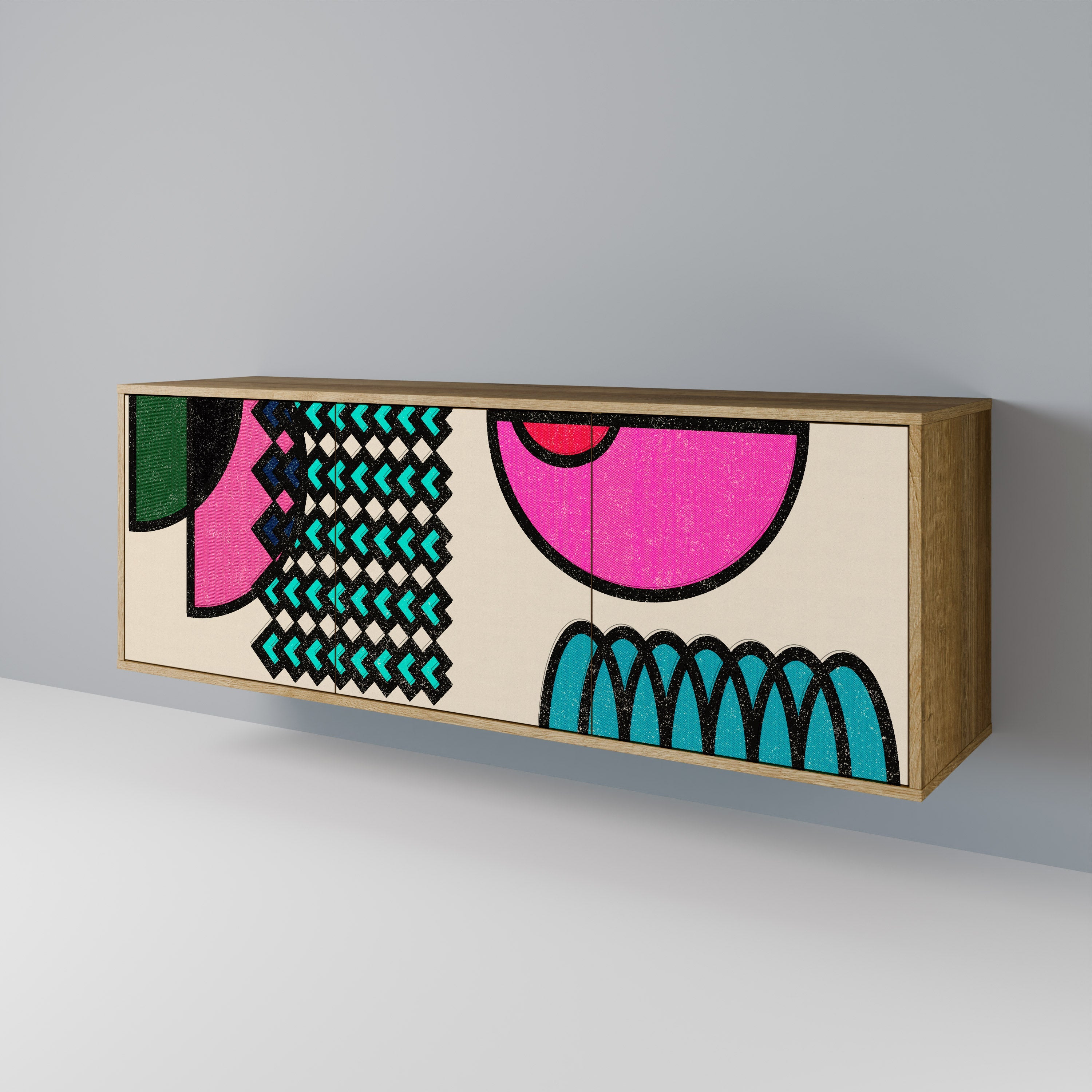 GEOMETRIC RHAPSODY Aparador de 3 Portas em Efeito Carvalho