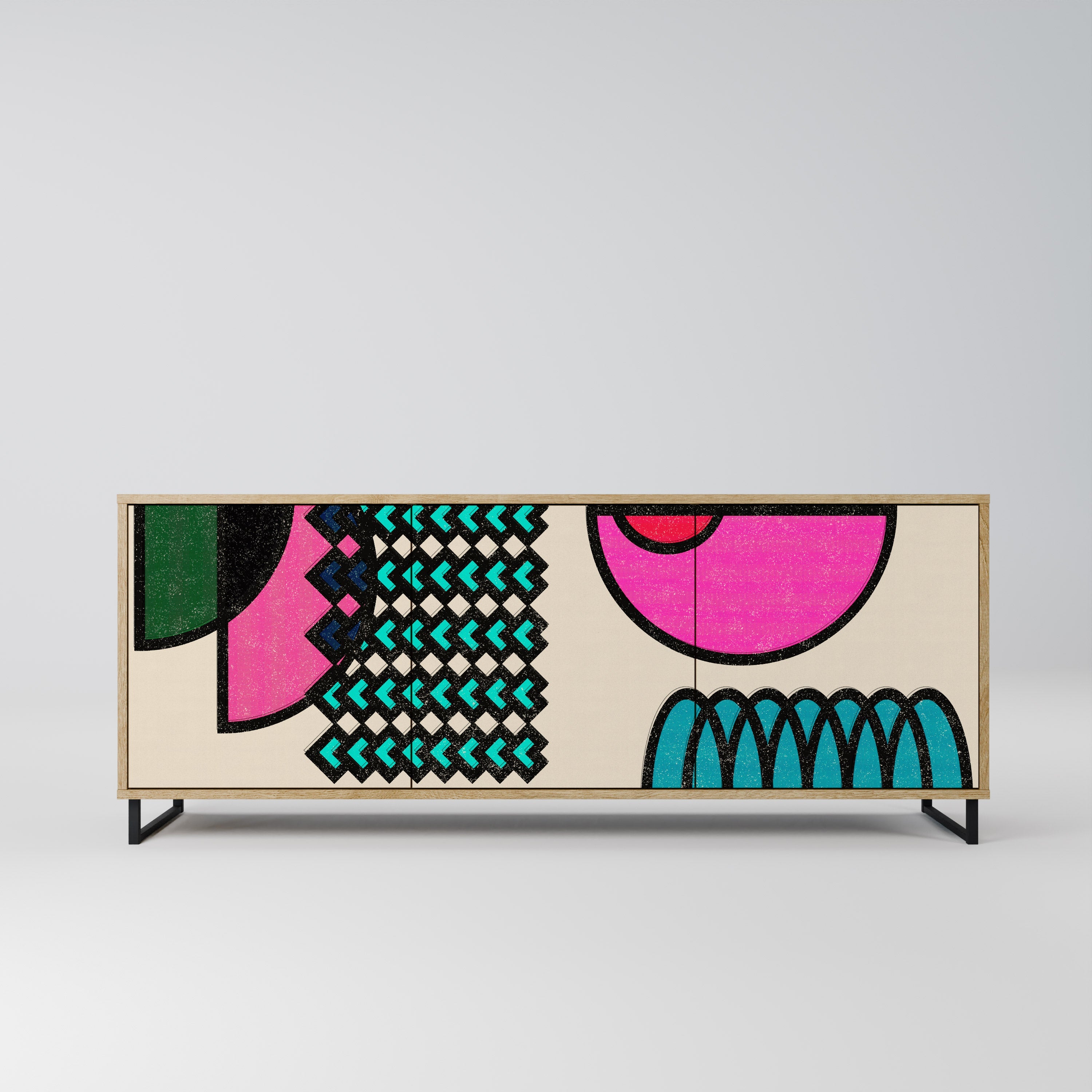 GEOMETRIC RHAPSODY Aparador de 3 Portas em Efeito Carvalho