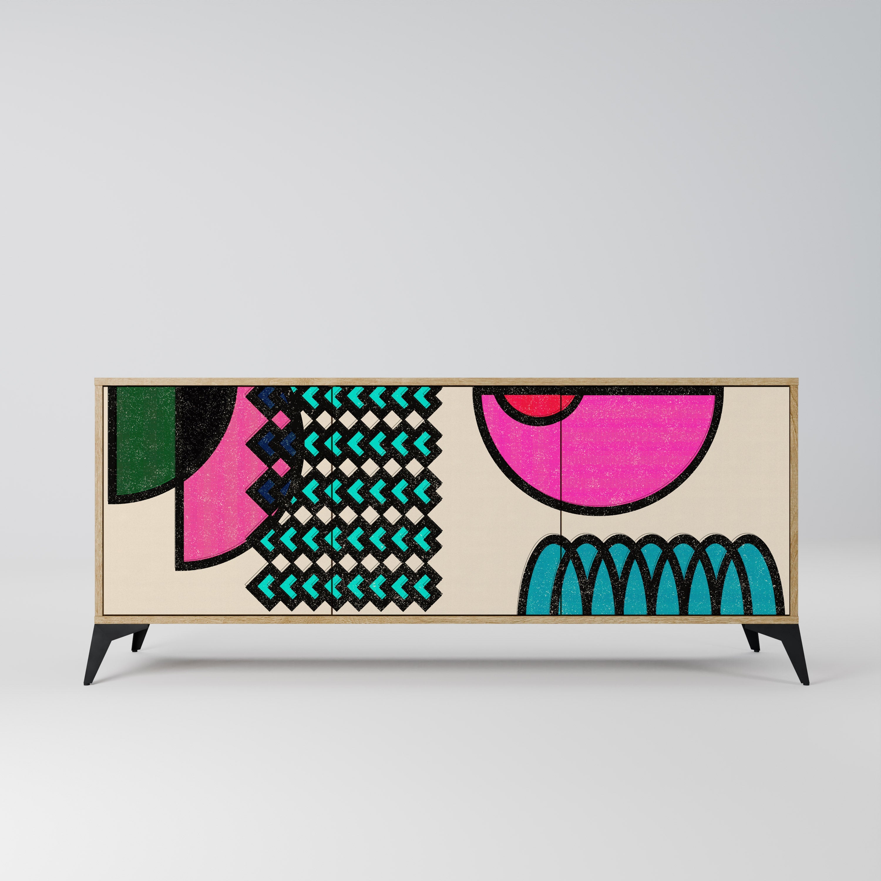 GEOMETRIC RHAPSODY Aparador de 3 Portas em Efeito Carvalho