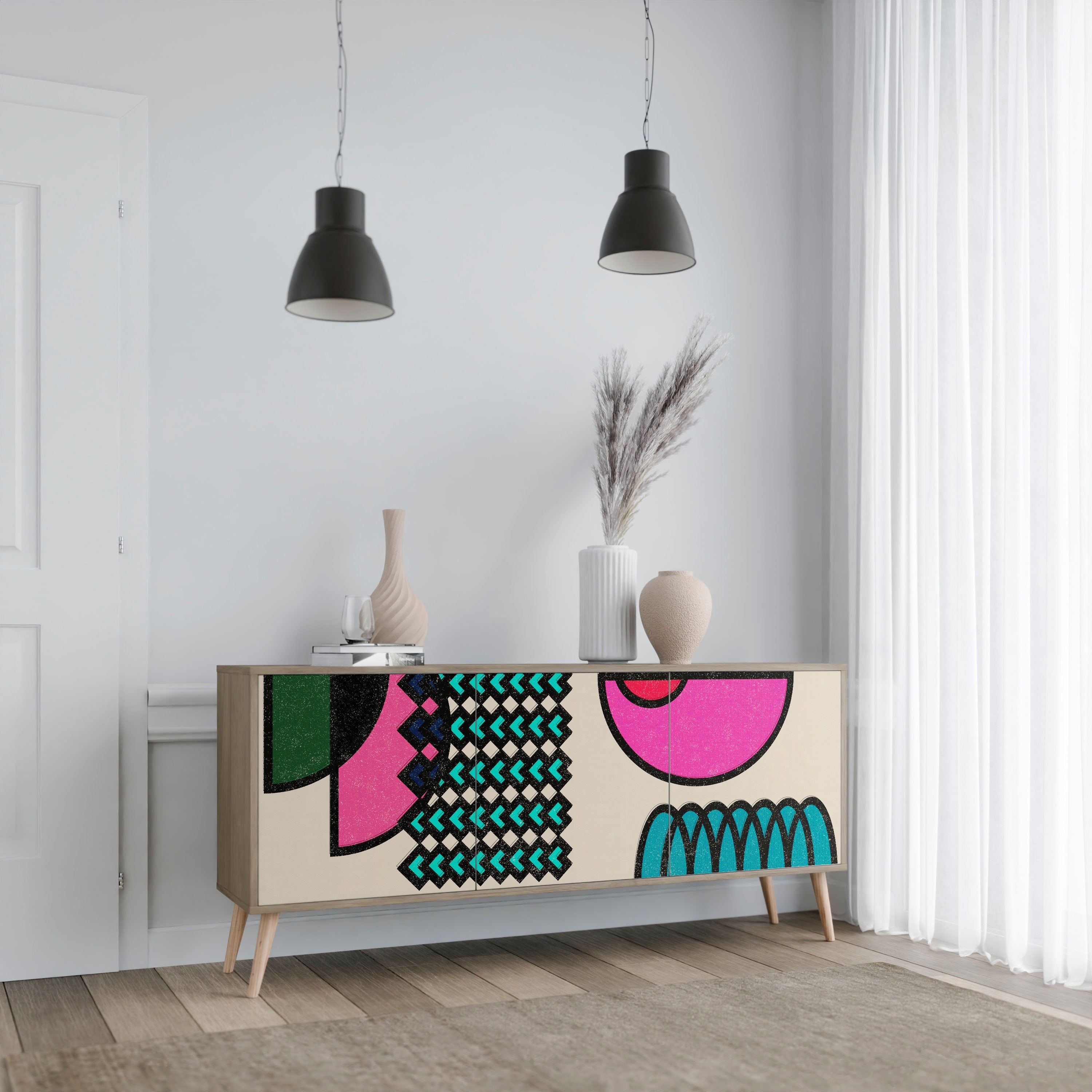 GEOMETRIC RHAPSODY Aparador de 3 Portas em Efeito Carvalho