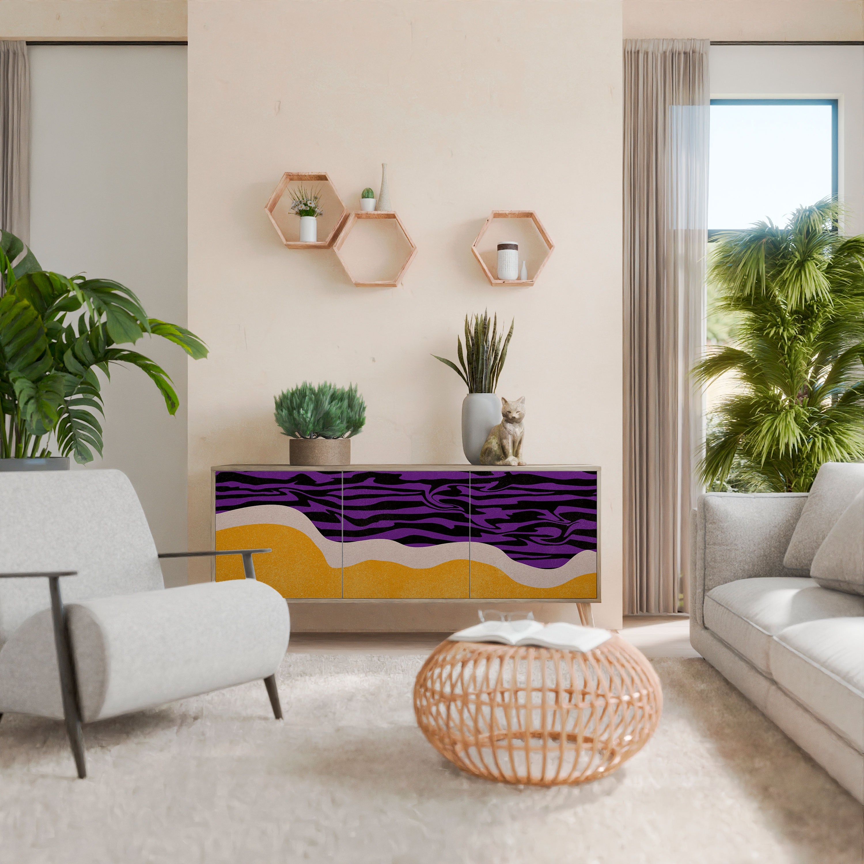 INDEPENDENT BORDER Aparador de 3 Portas em Efeito Carvalho