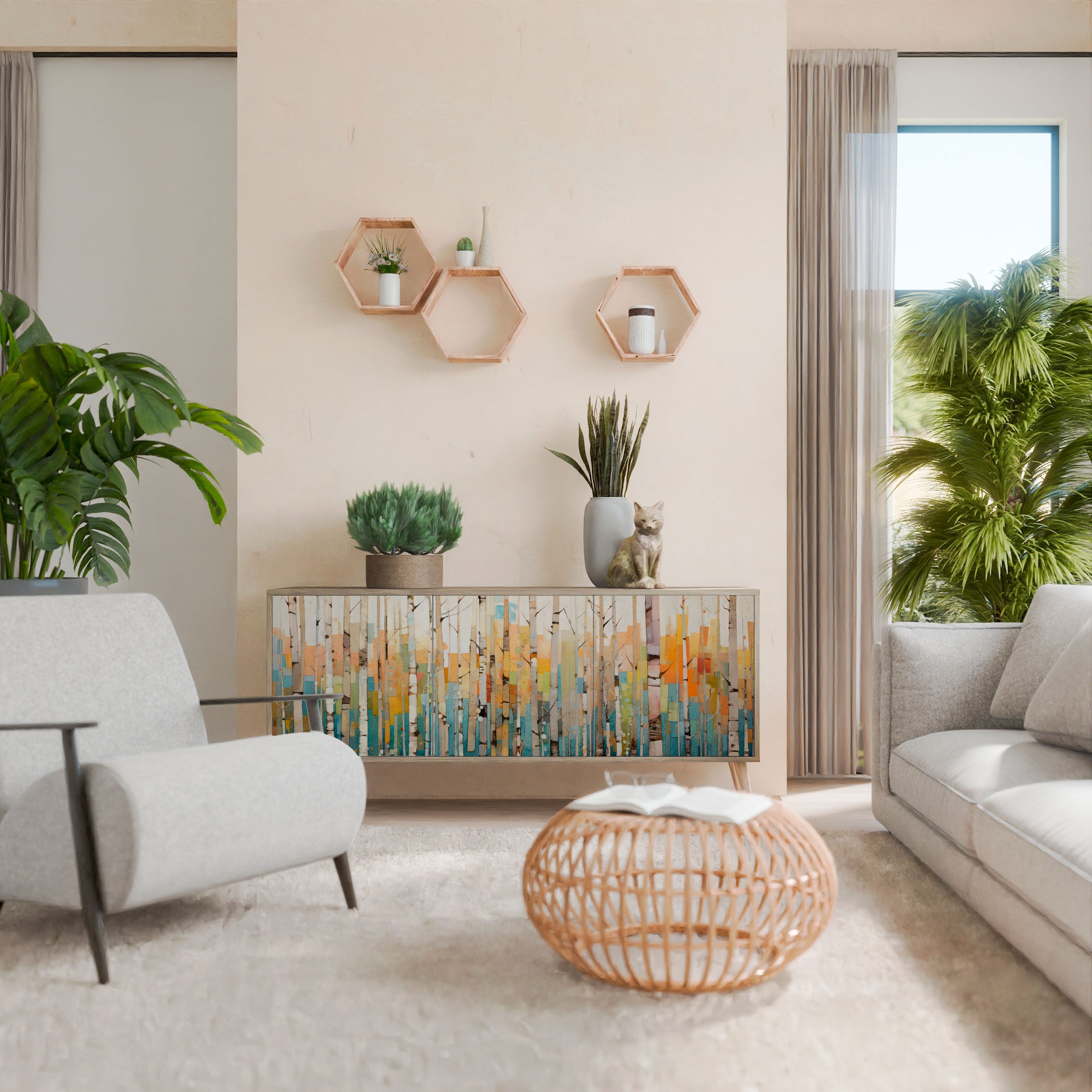 BIRCH KALEIDOSCOPE Aparador de 3 Portas em Efeito Carvalho