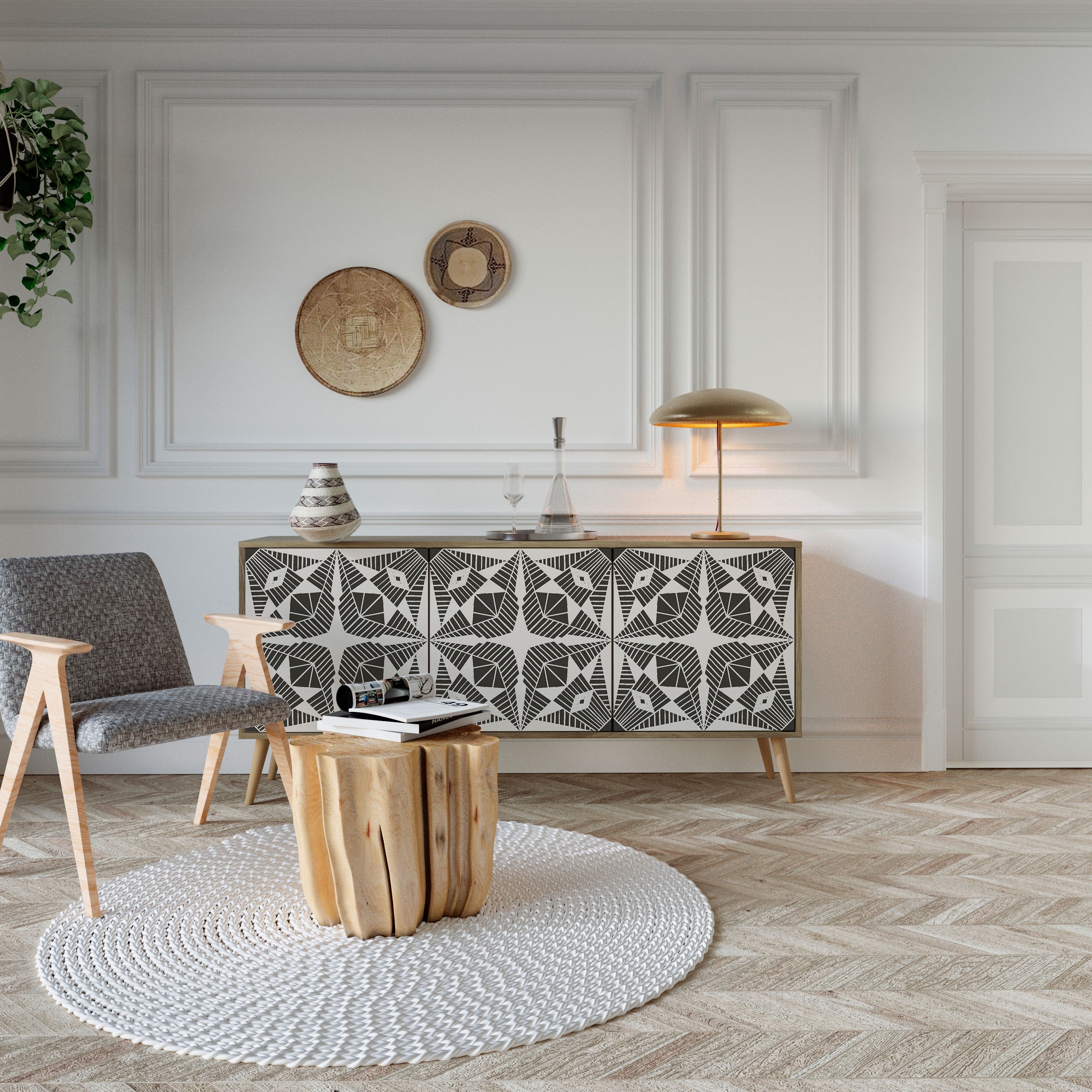 MONOCHROME NEXUS Aparador de 3 Portas em Efeito Carvalho