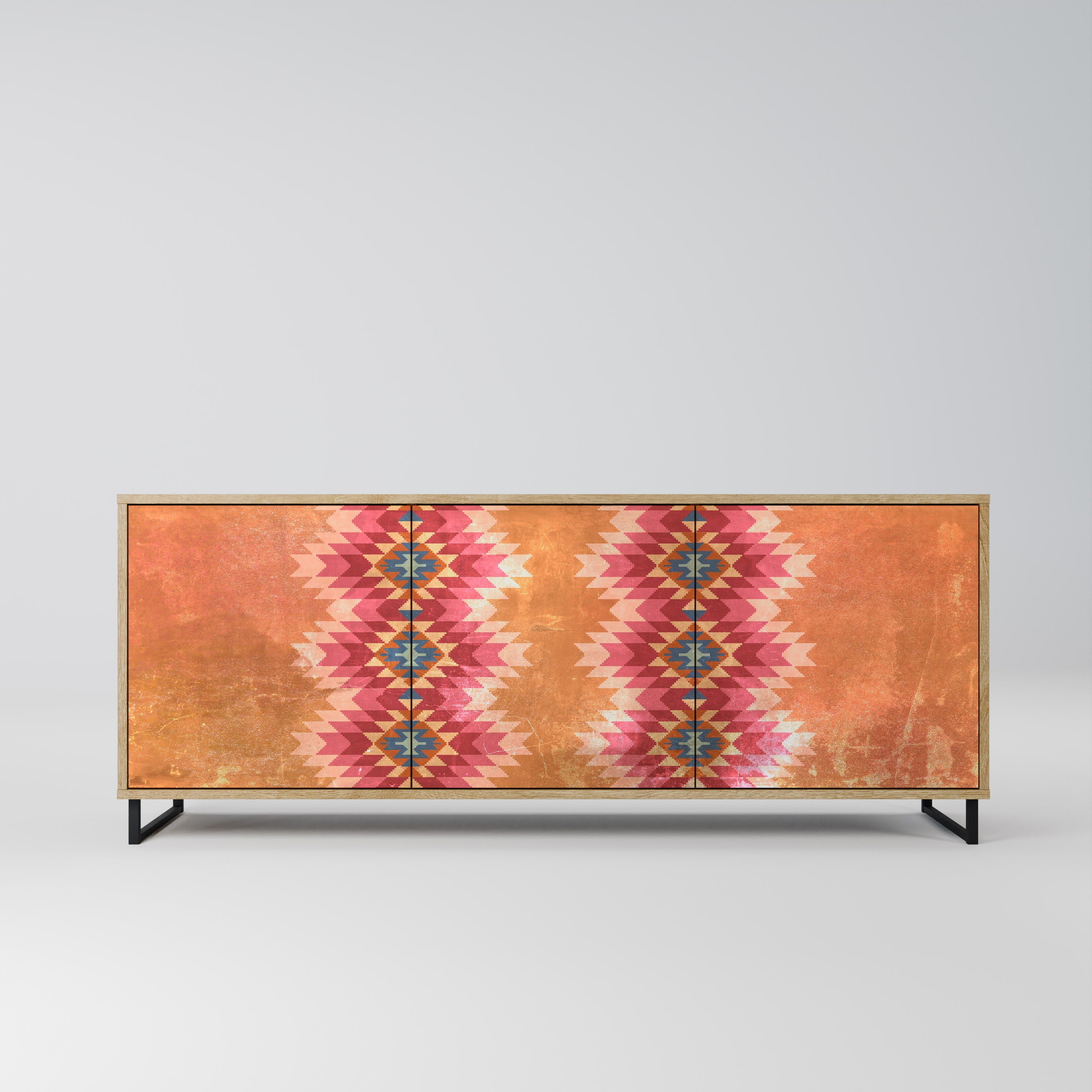 INDIAN FOLK Aparador de 3 Portas em Efeito Carvalho