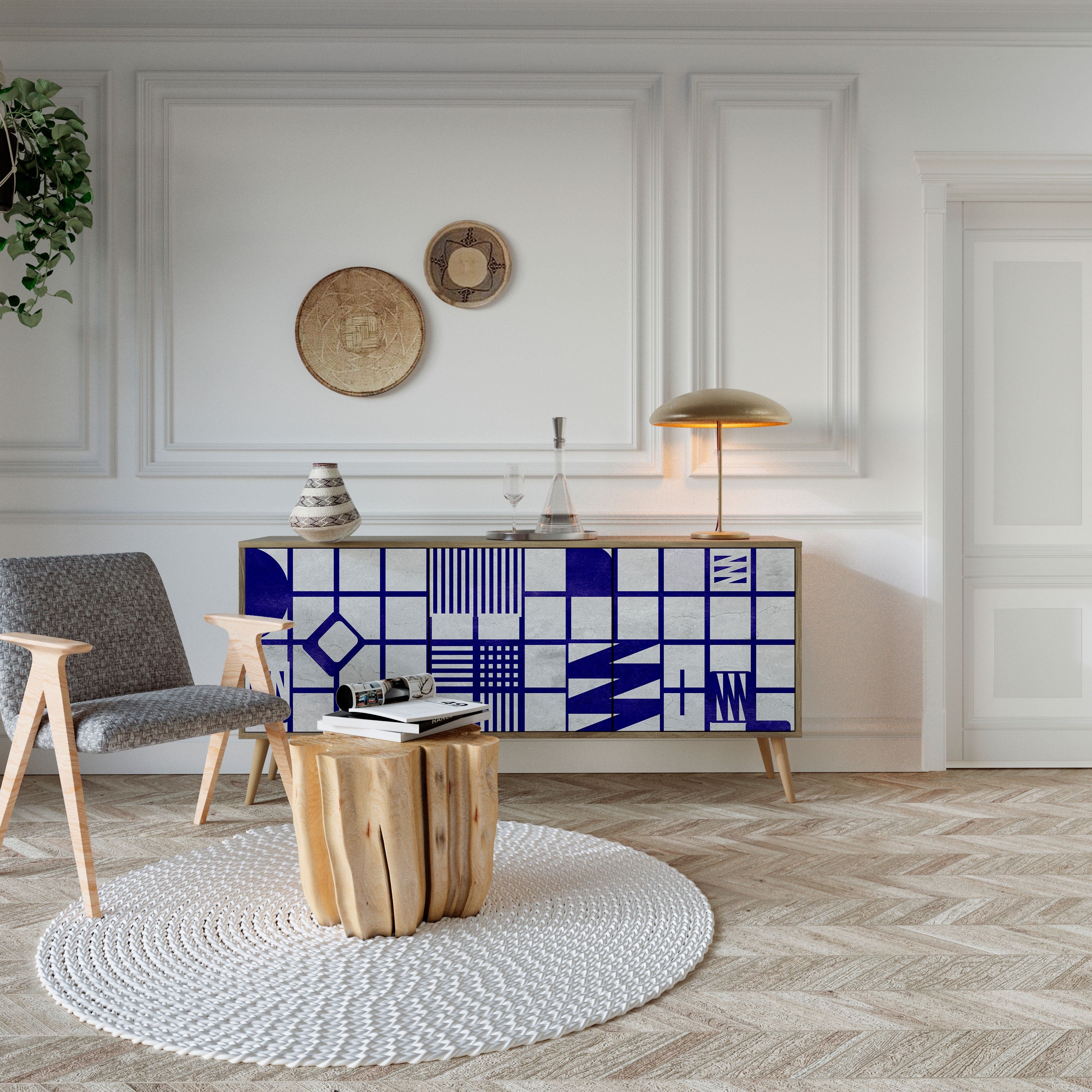 THE RIGHT PLACES Aparador de 3 Portas em Efeito Carvalho