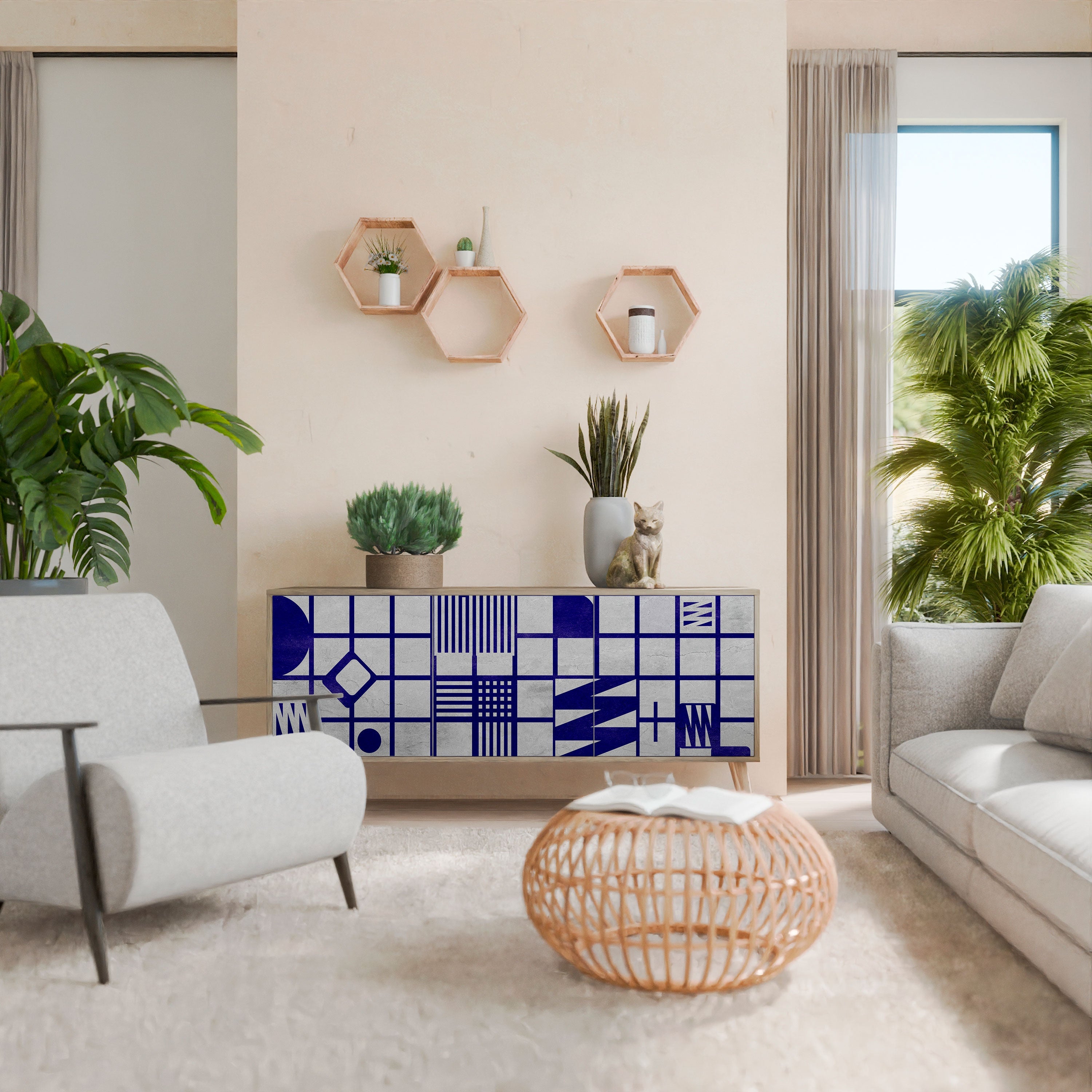 THE RIGHT PLACES Aparador de 3 Portas em Efeito Carvalho