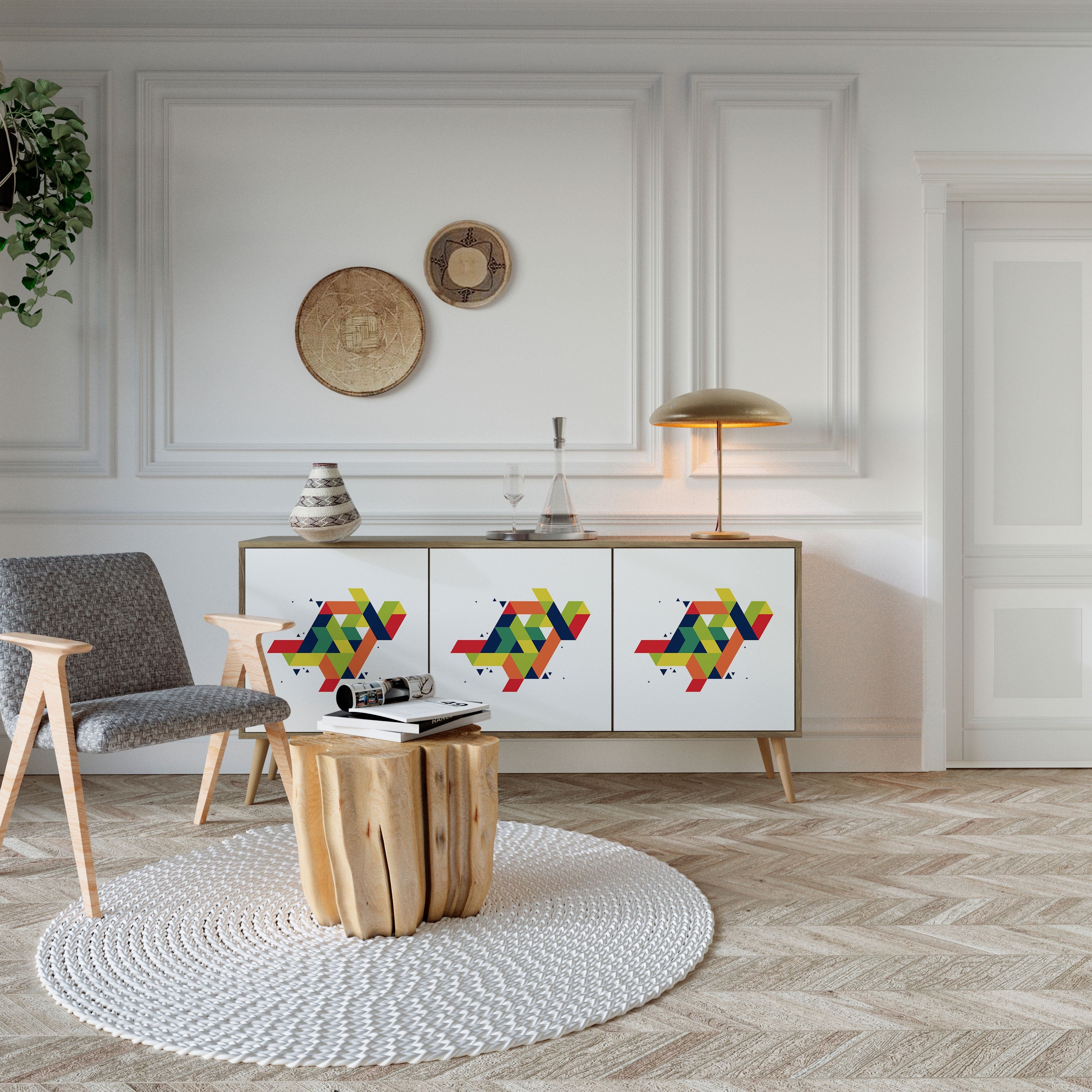 FUTURE SIGN Aparador de 3 Portas em Efeito Carvalho