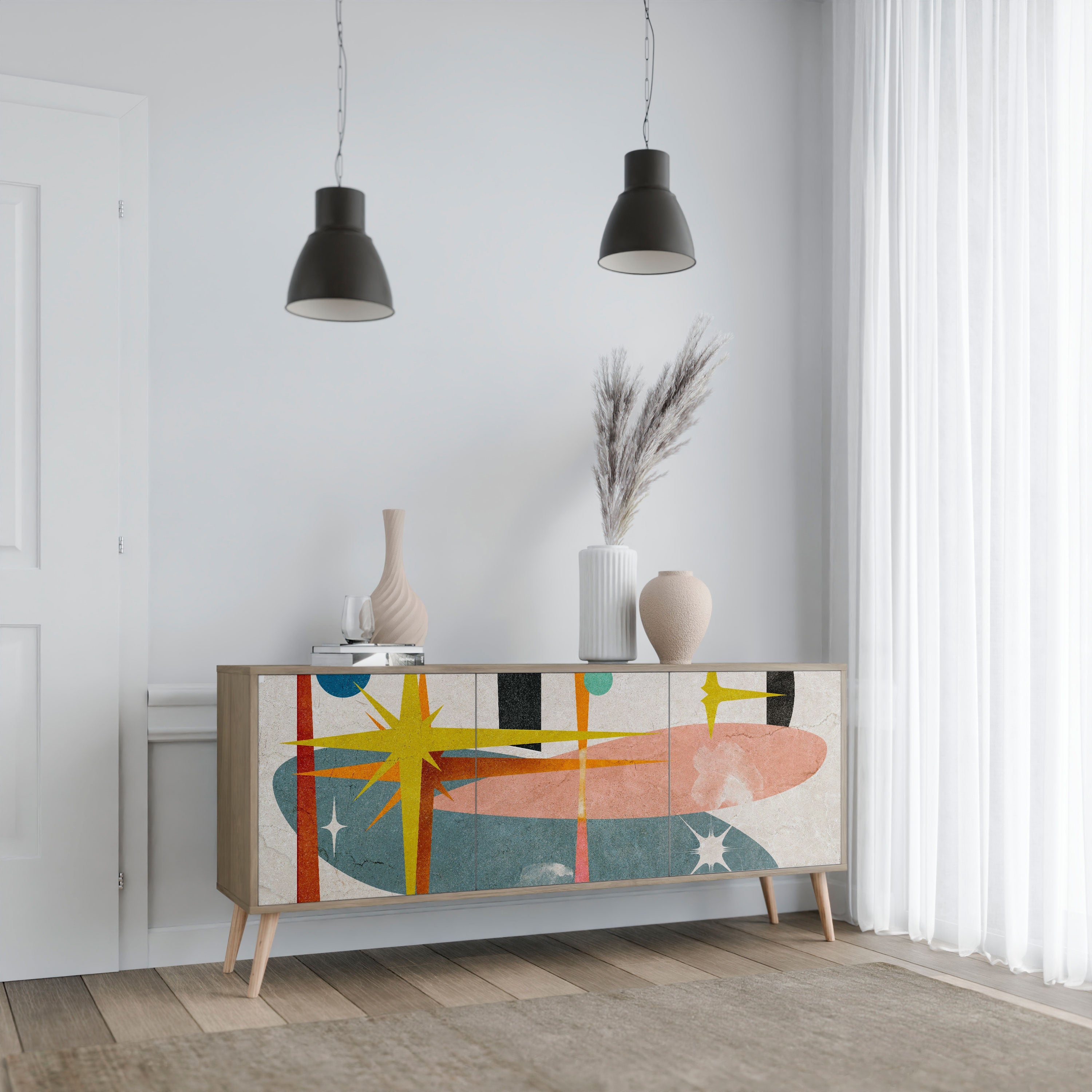 INTERSTELLAR VIBES Aparador de 3 Portas em Efeito Carvalho