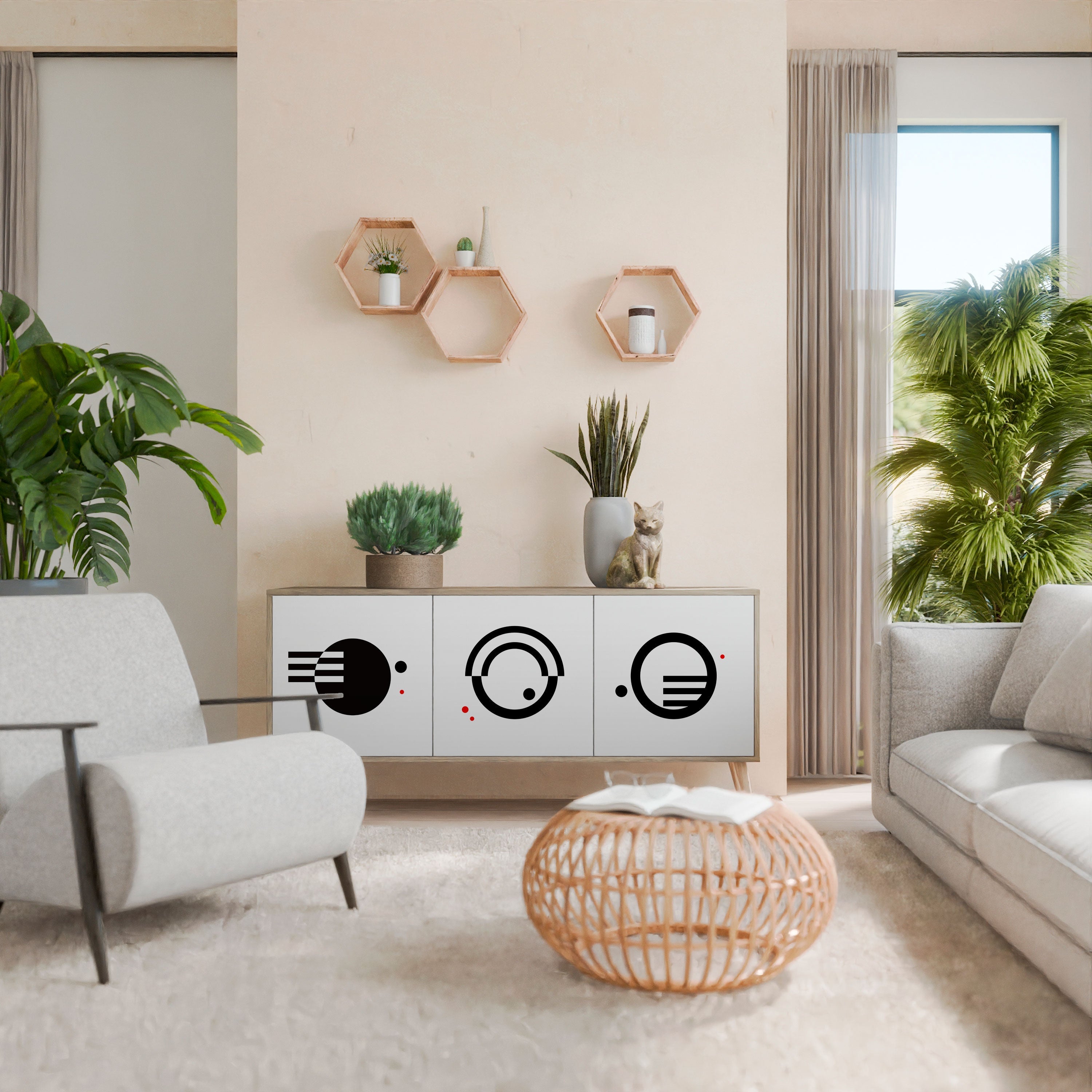 BLACK AND WHITE COMBINATION Aparador de 3 Portas em Efeito Carvalho