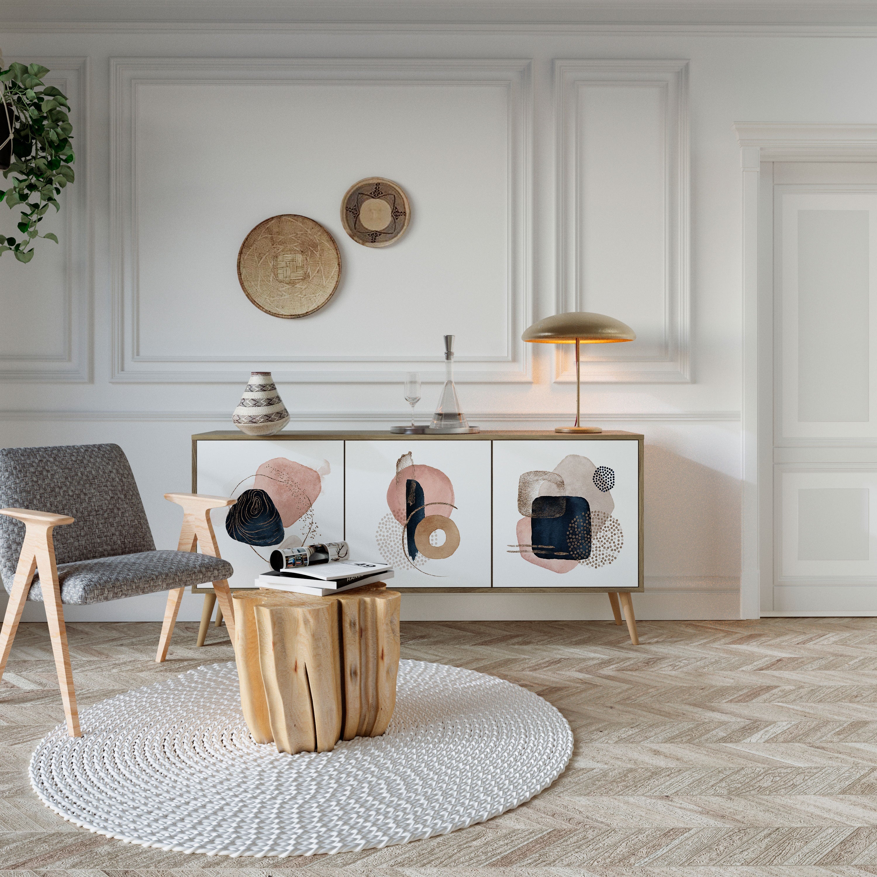 COLORFUL SHAPES 3-Door Sideboard in Oak Effect