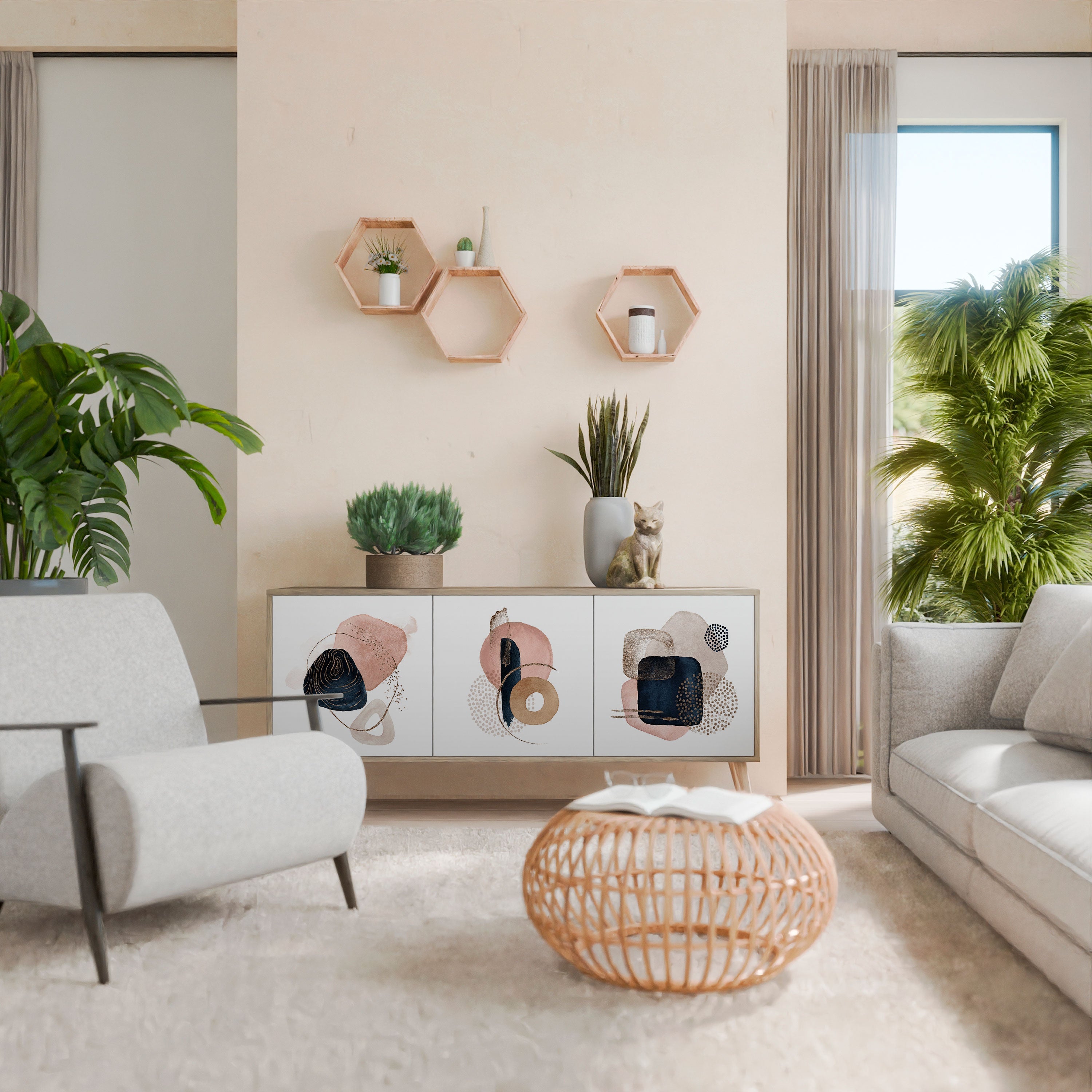 COLORFUL SHAPES 3-Door Sideboard in Oak Effect