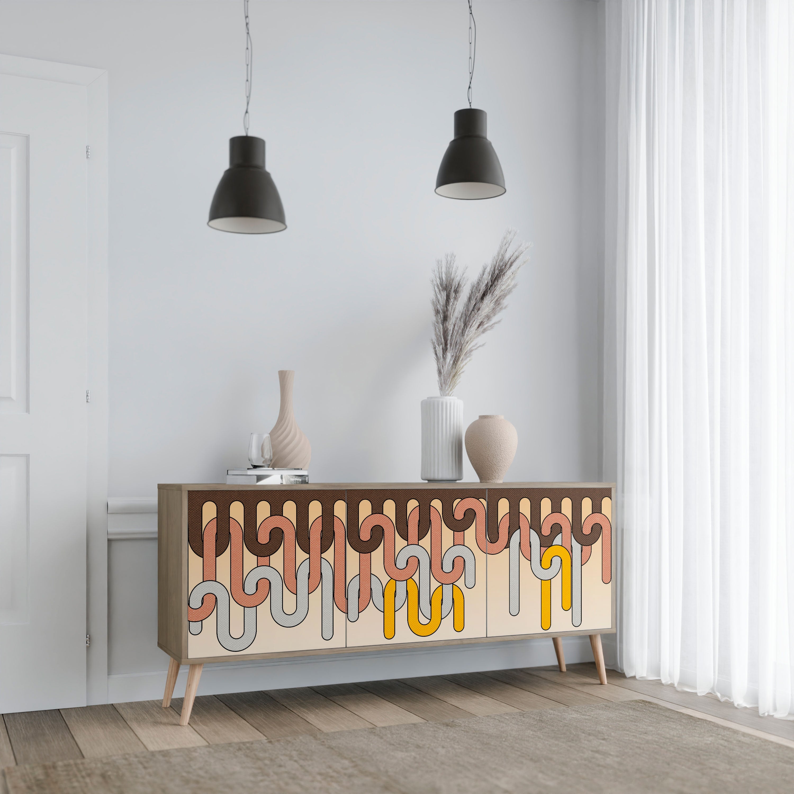 COLORFUL STRINGS 3-Door Sideboard in Oak Effect