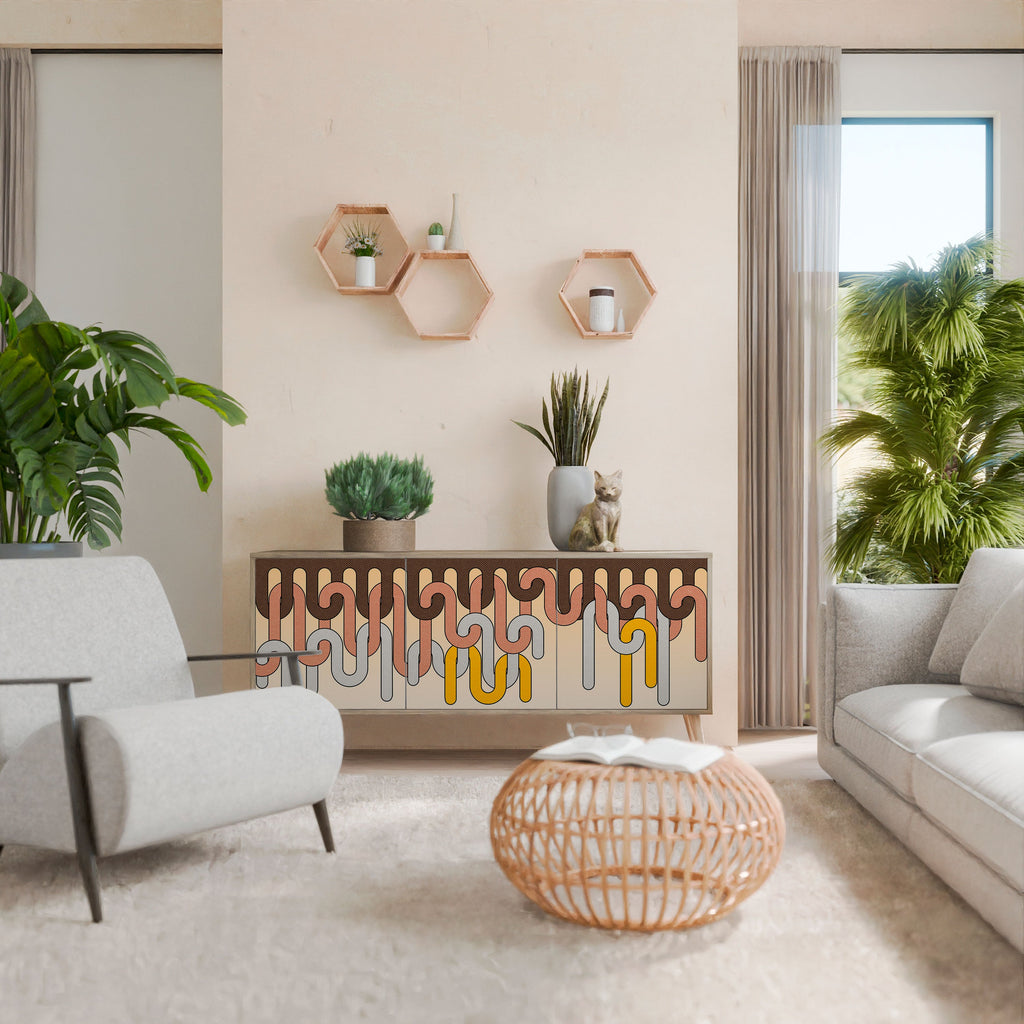 COLORFUL STRINGS Aparador de 3 Portas em Efeito Carvalho