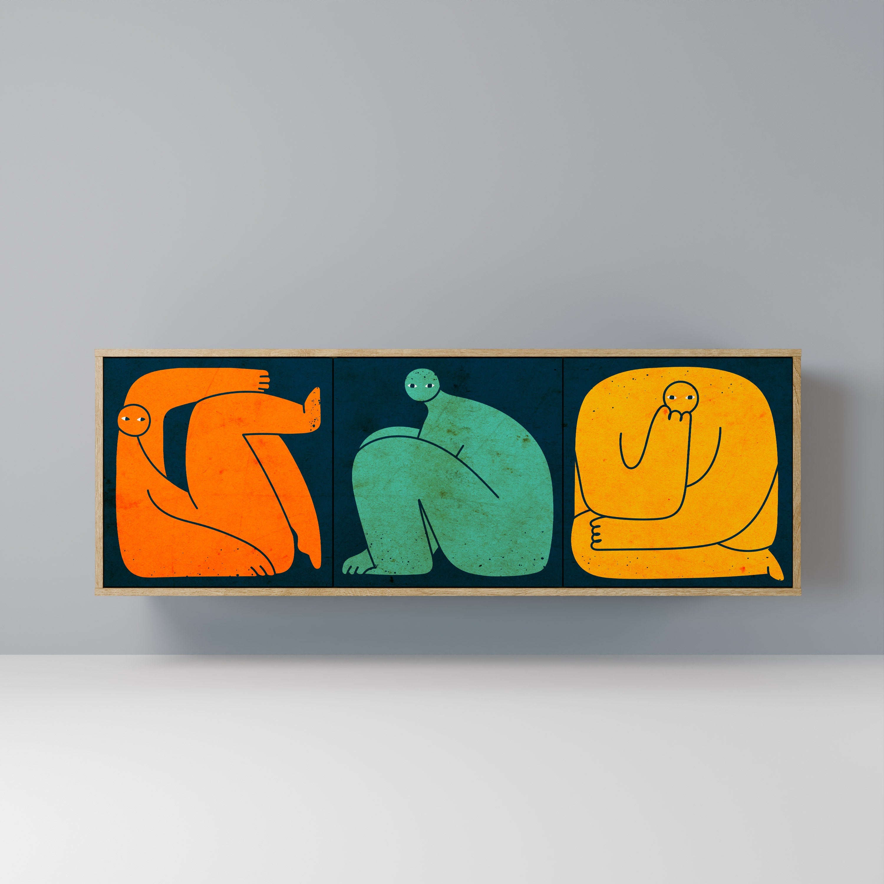 TOGETHER BUT SEPARATELY Aparador de 3 Portas em Efeito Carvalho