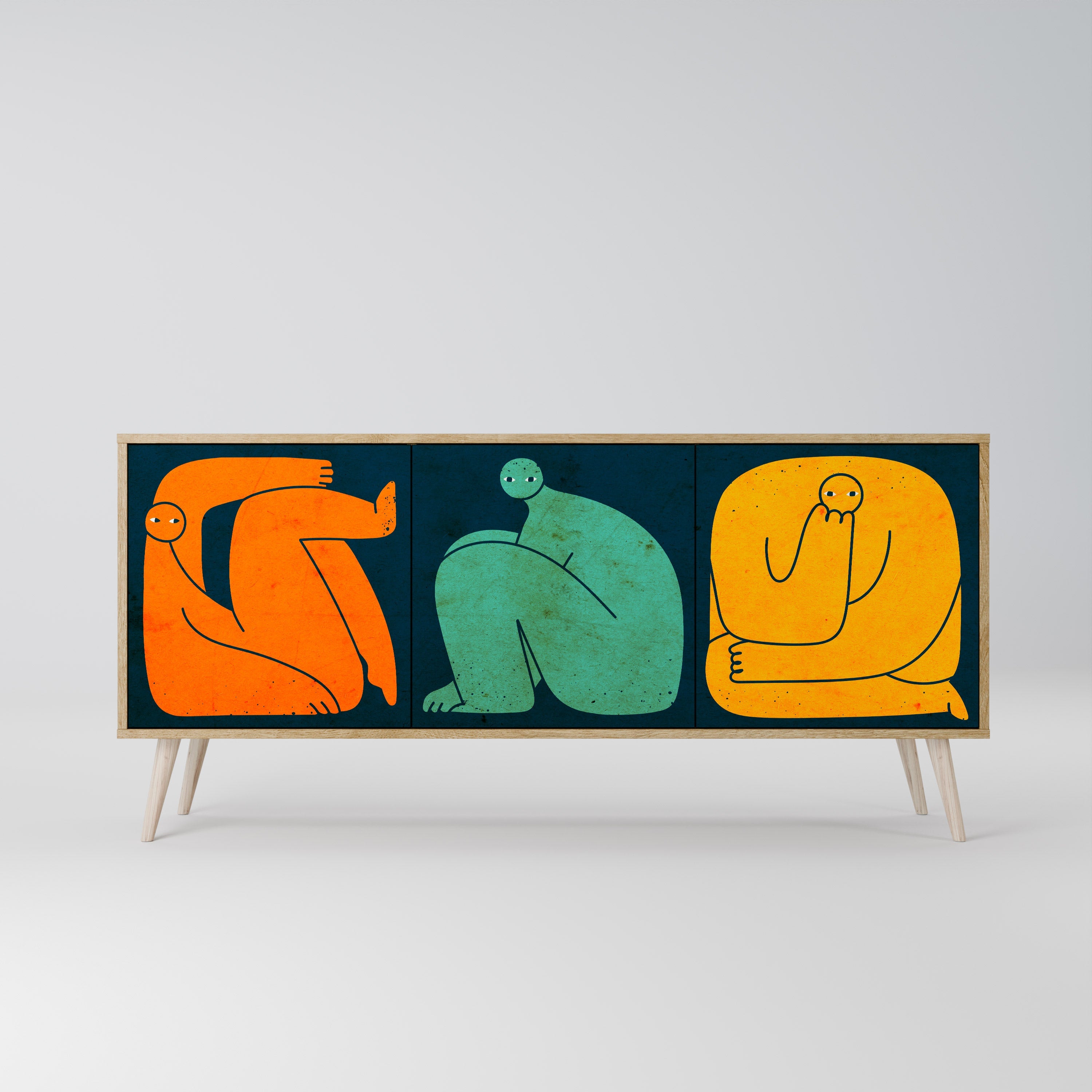 TOGETHER BUT SEPARATELY Aparador de 3 Portas em Efeito Carvalho