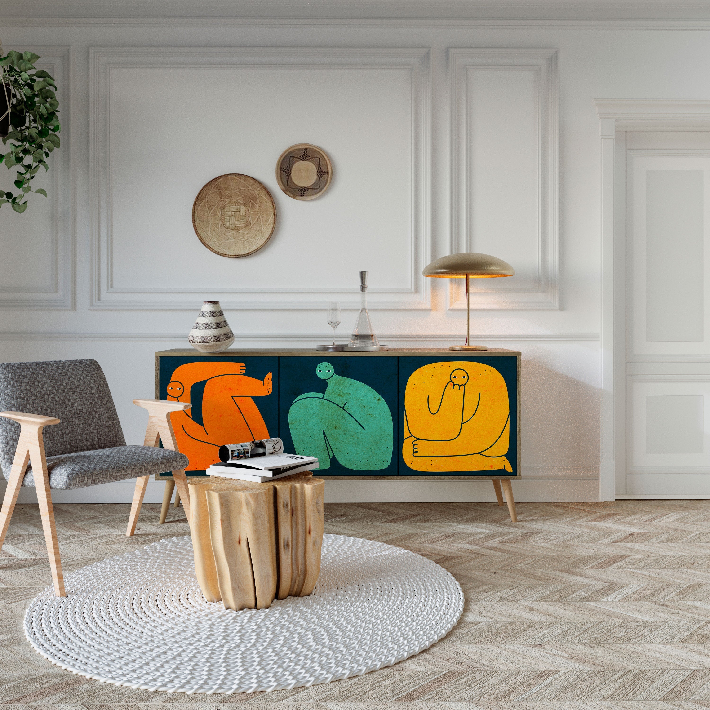 TOGETHER BUT SEPARATELY Aparador de 3 Portas em Efeito Carvalho