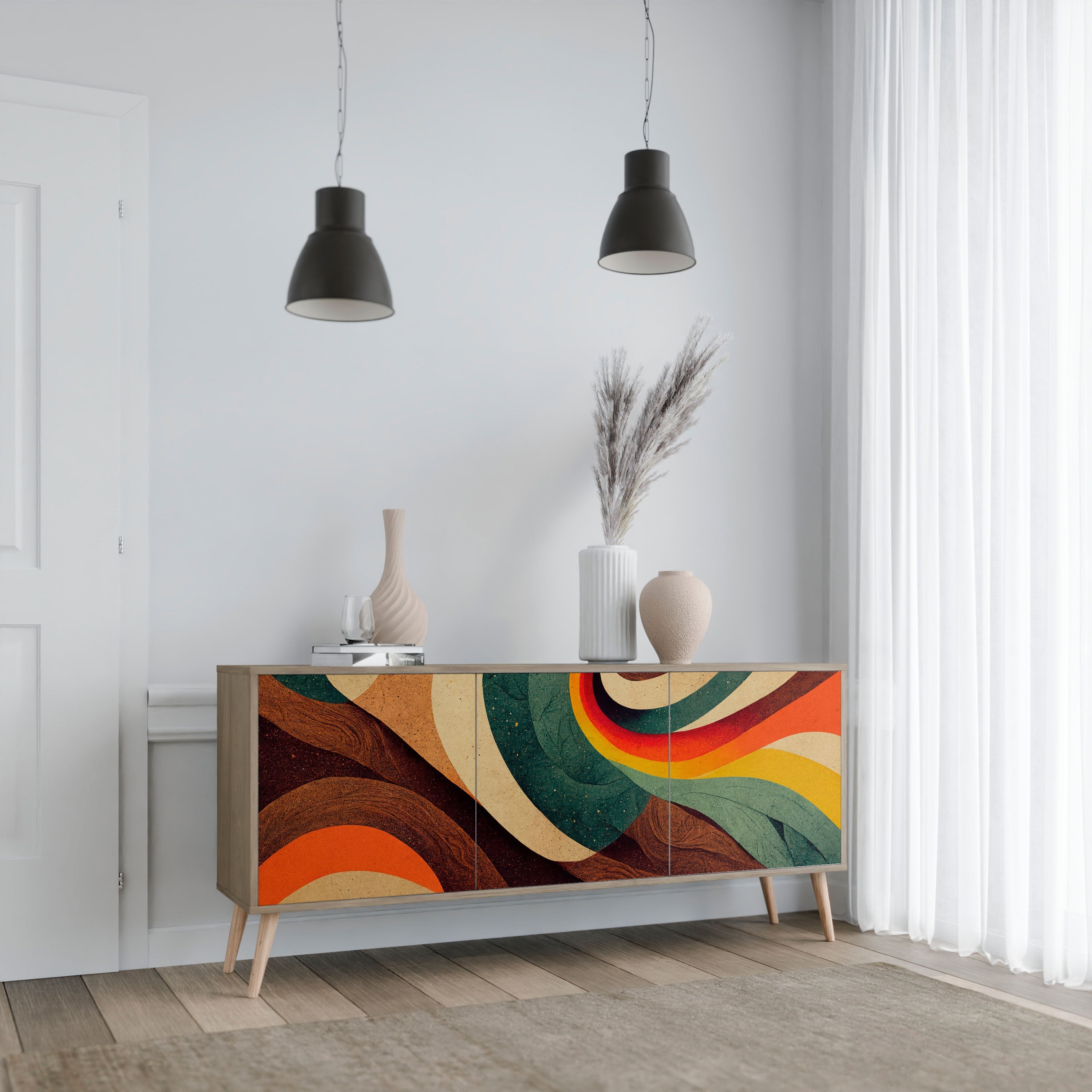 COLORFUL STRANDS 3-Door Sideboard in Oak Effect