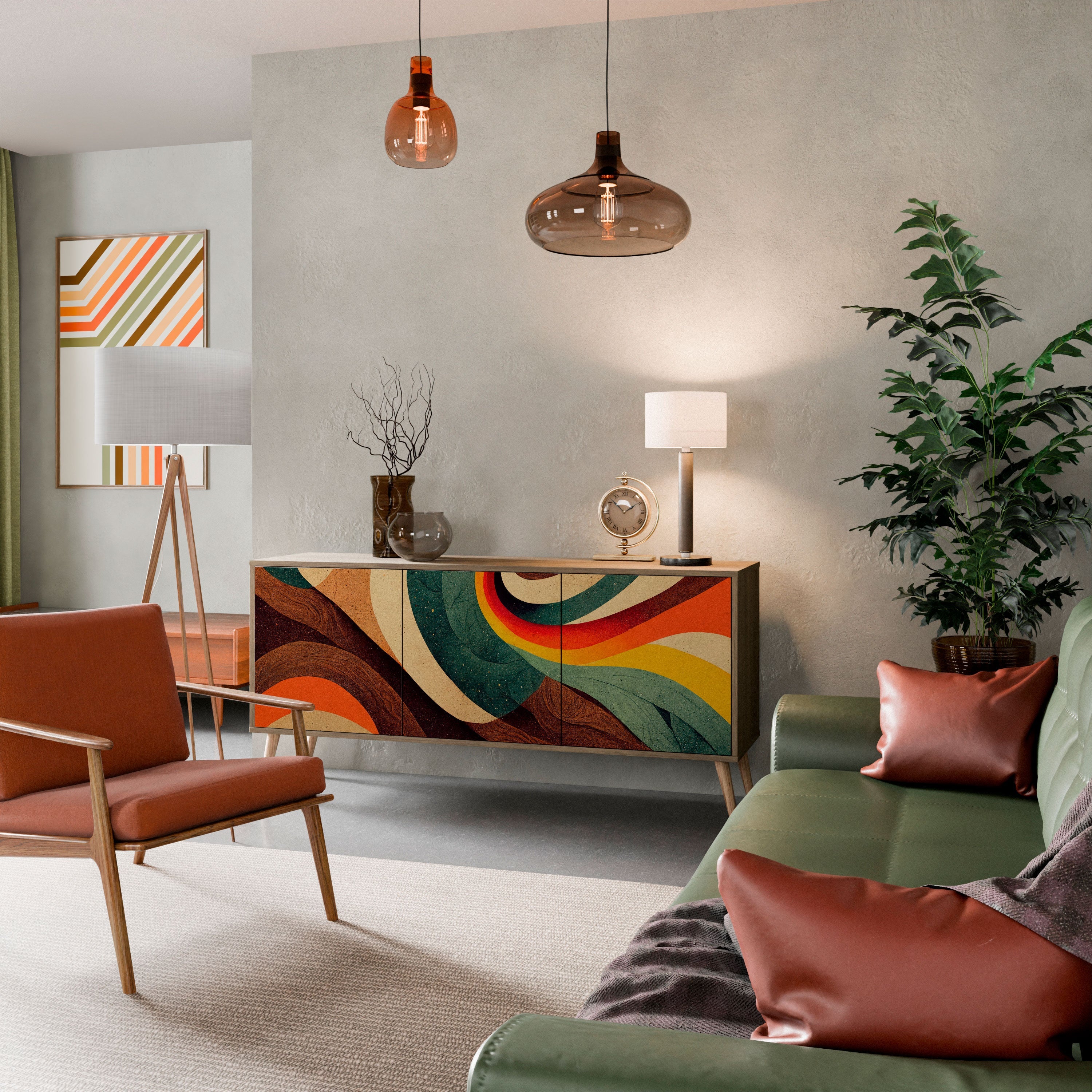 COLORFUL STRANDS Aparador de 3 Portas em Efeito Carvalho