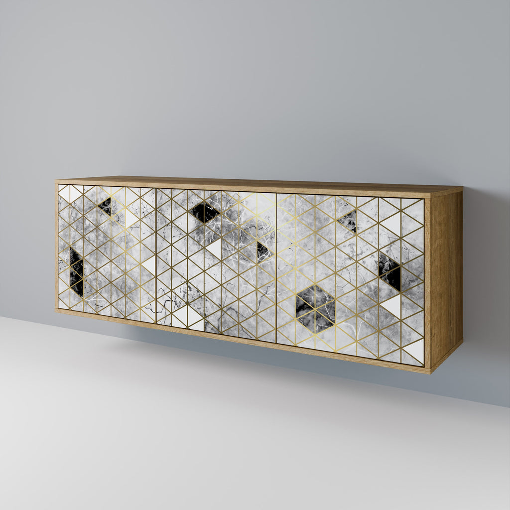 ASHEN ARIA Aparador de 3 Portas em Efeito Carvalho