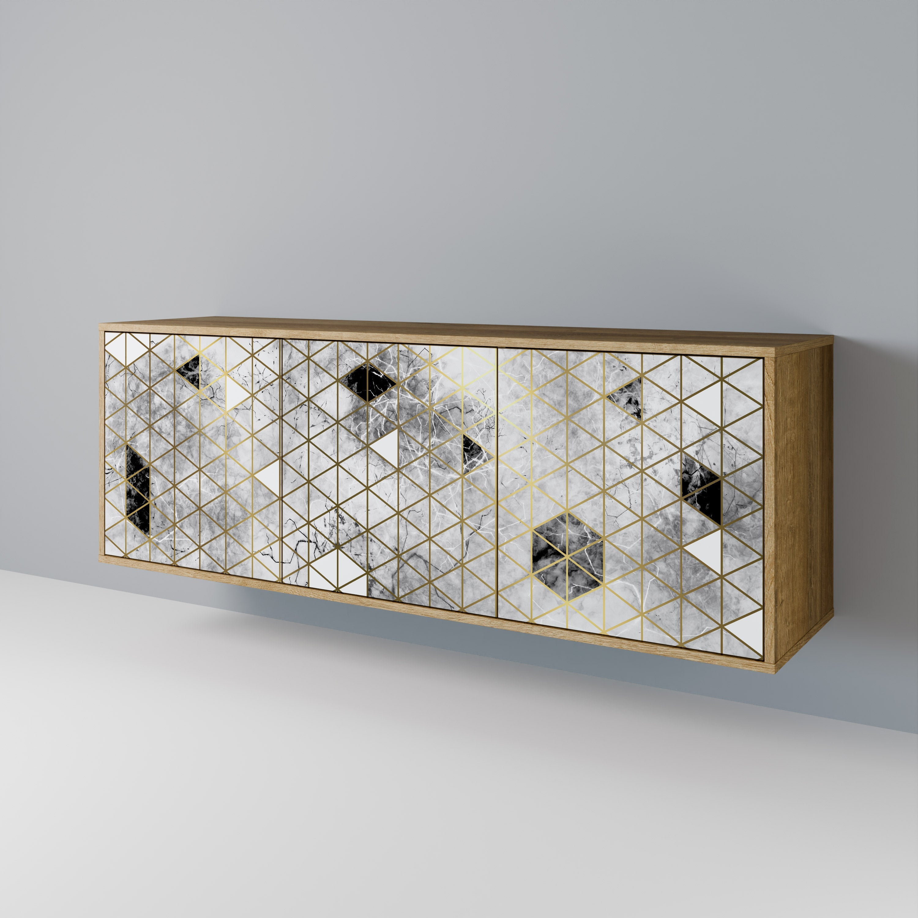 ASHEN ARIA Aparador de 3 Portas em Efeito Carvalho