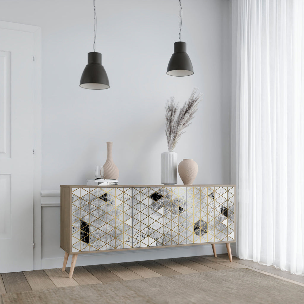 ASHEN ARIA Aparador de 3 Portas em Efeito Carvalho