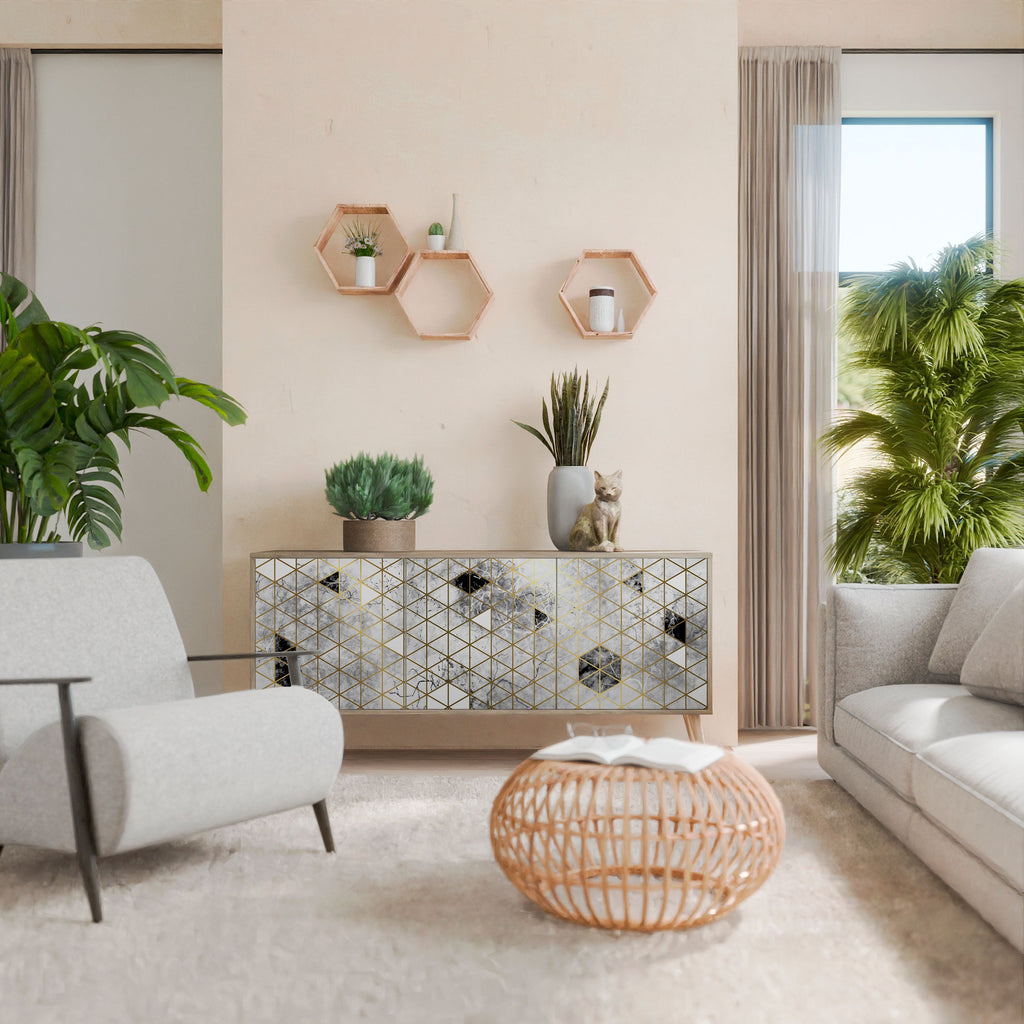 ASHEN ARIA Aparador de 3 Portas em Efeito Carvalho