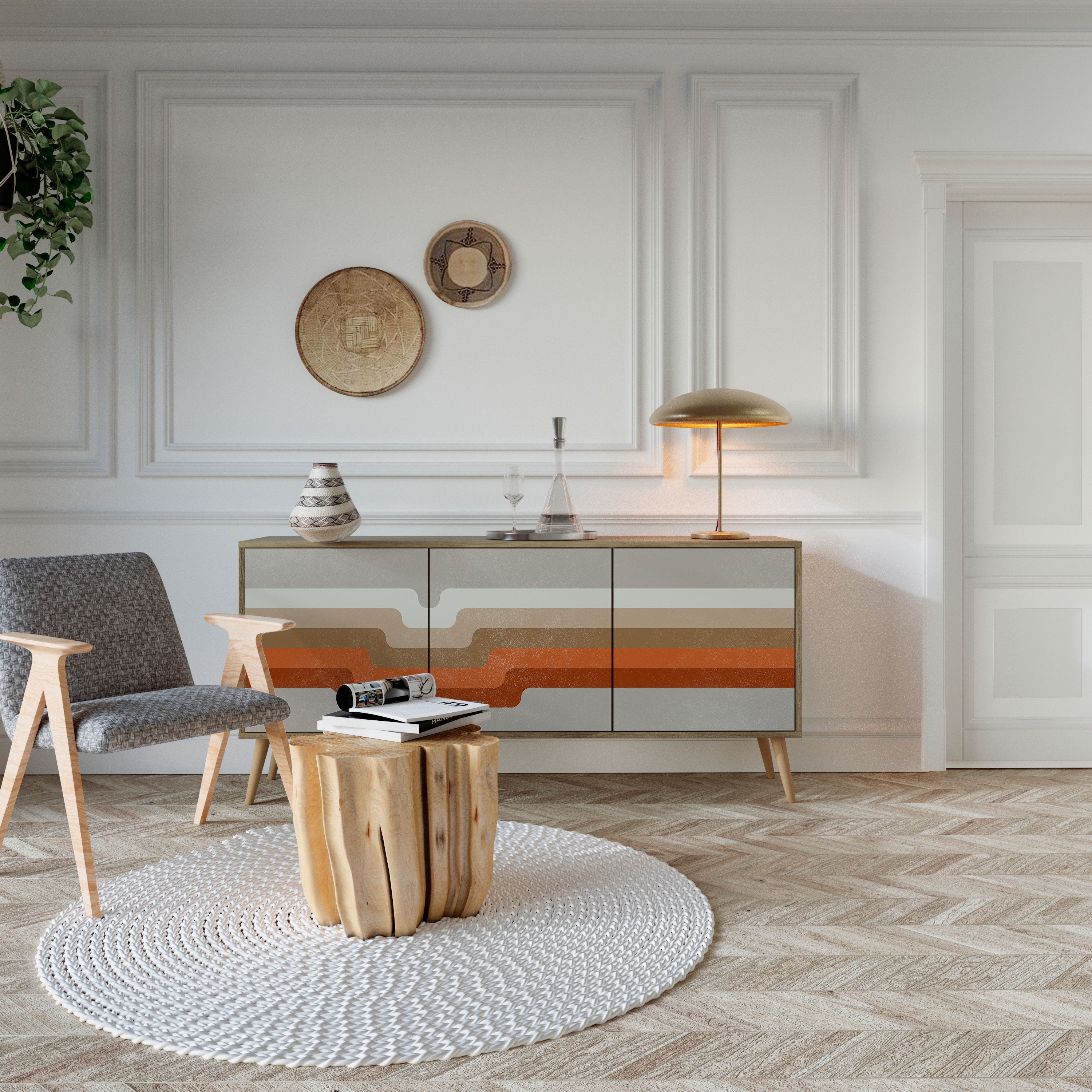 PECULIAR TRAIL 3-Door Sideboard in Oak Effect