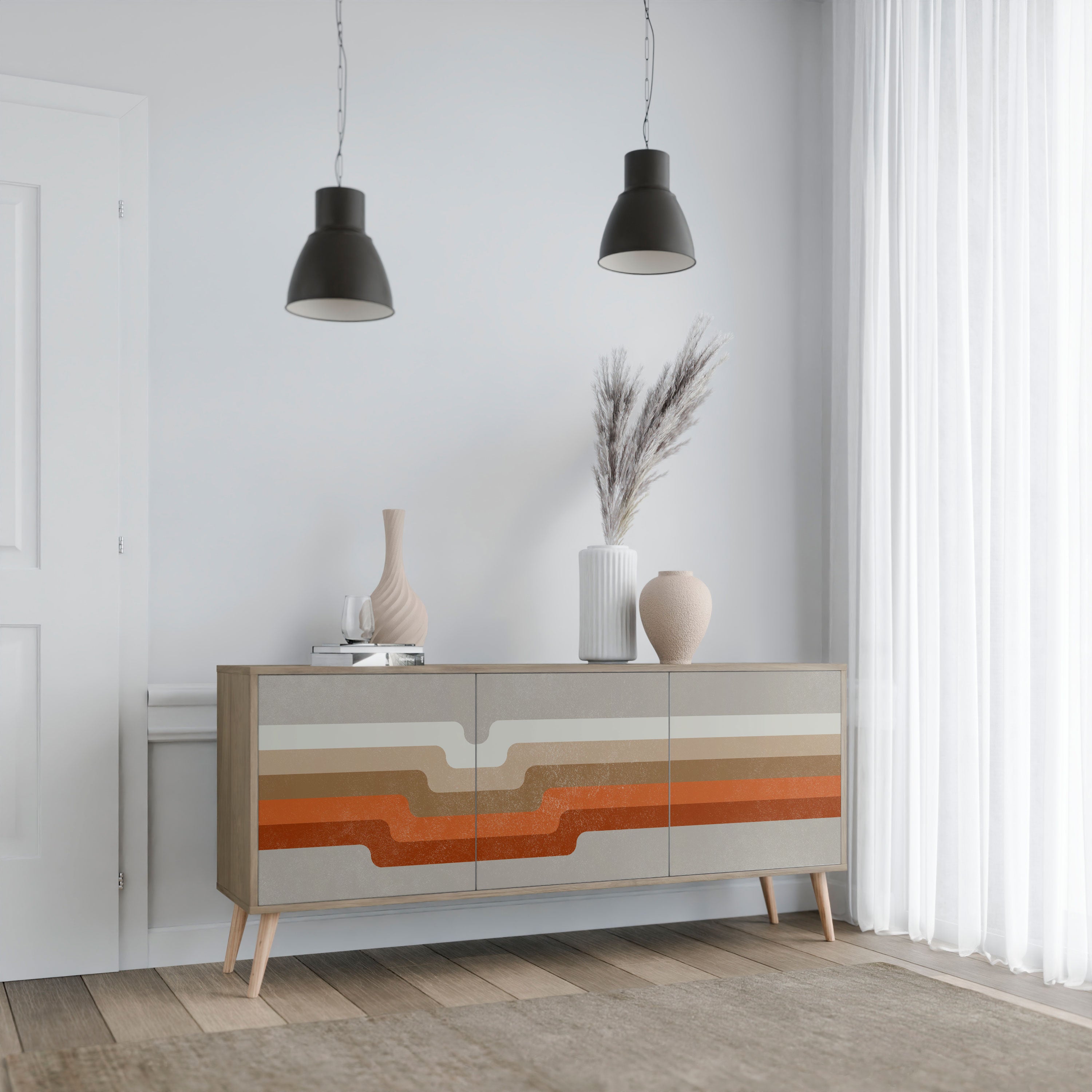 PECULIAR TRAIL 3-Door Sideboard in Oak Effect