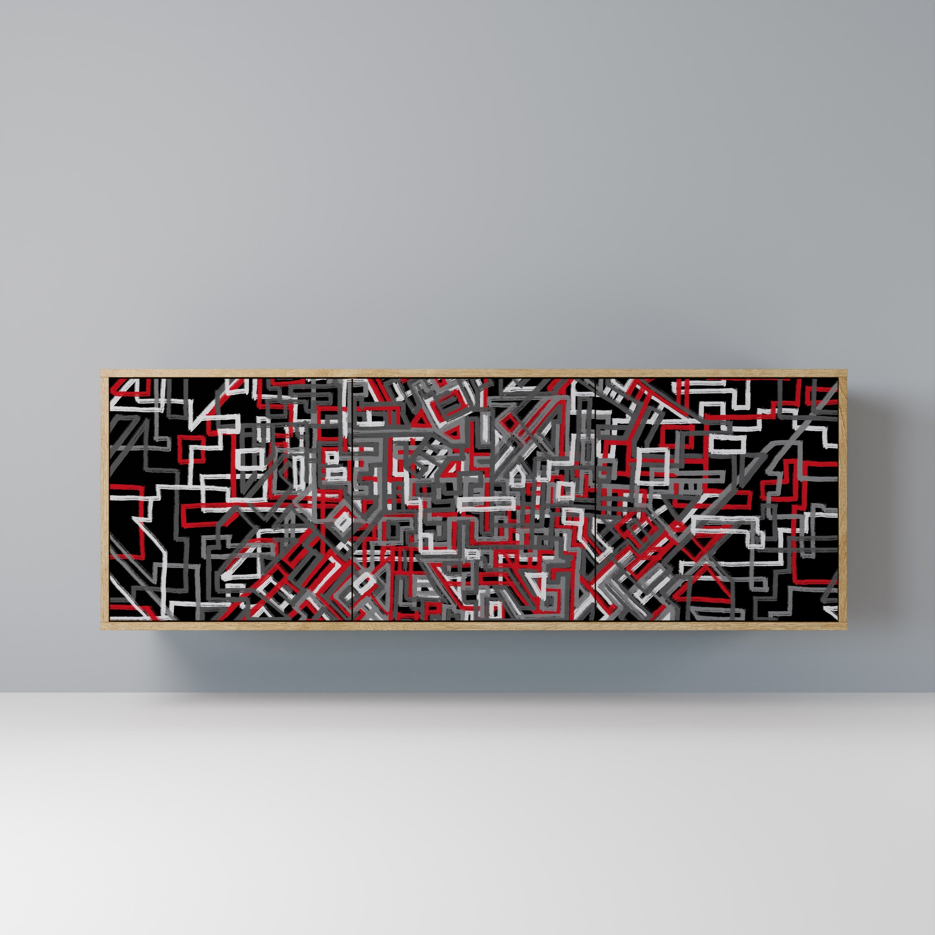 BROKEN LINES 3-Door Sideboard in Oak Effect