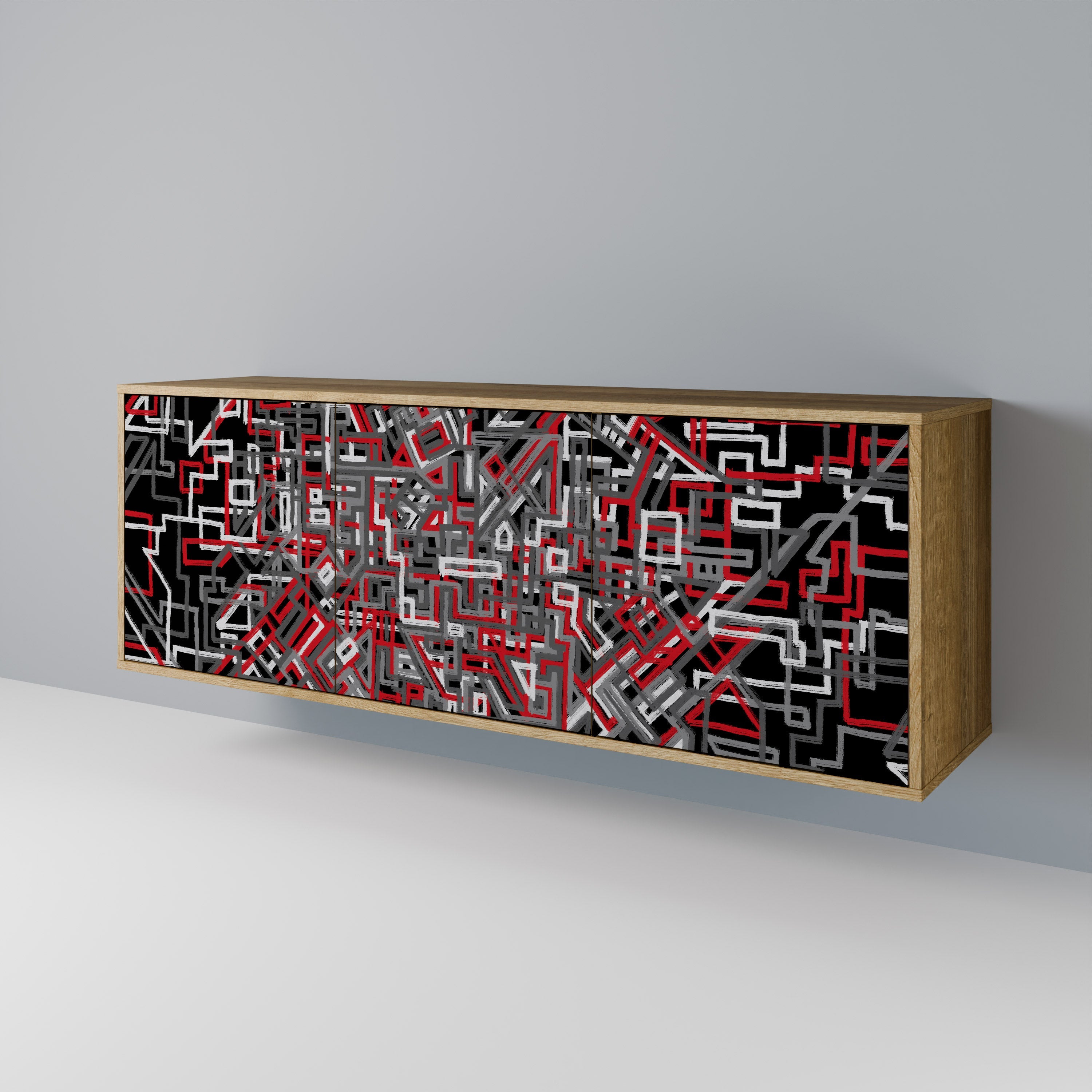 BROKEN LINES 3-Door Sideboard in Oak Effect