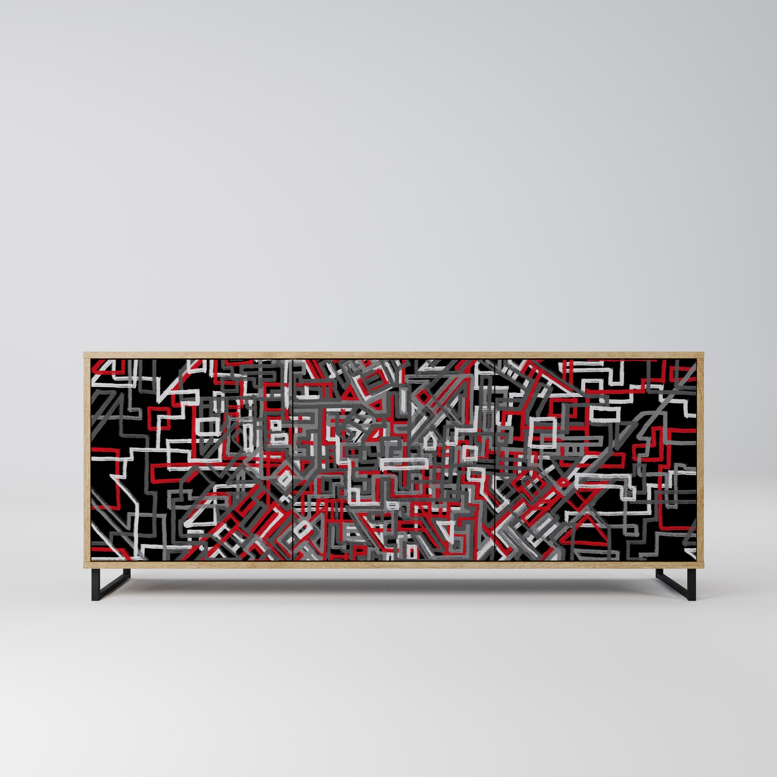 BROKEN LINES 3-Door Sideboard in Oak Effect