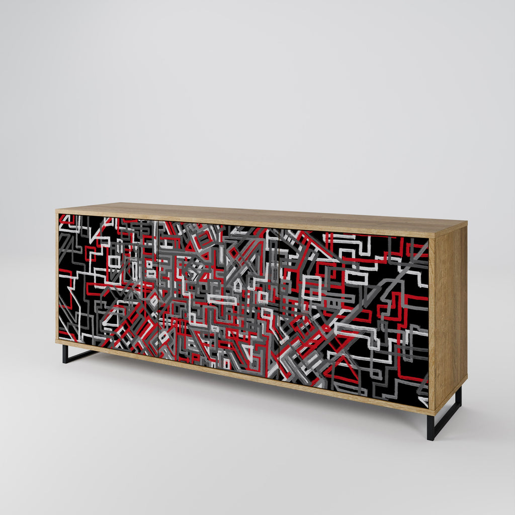 BROKEN LINES 3-Door Sideboard in Oak Effect